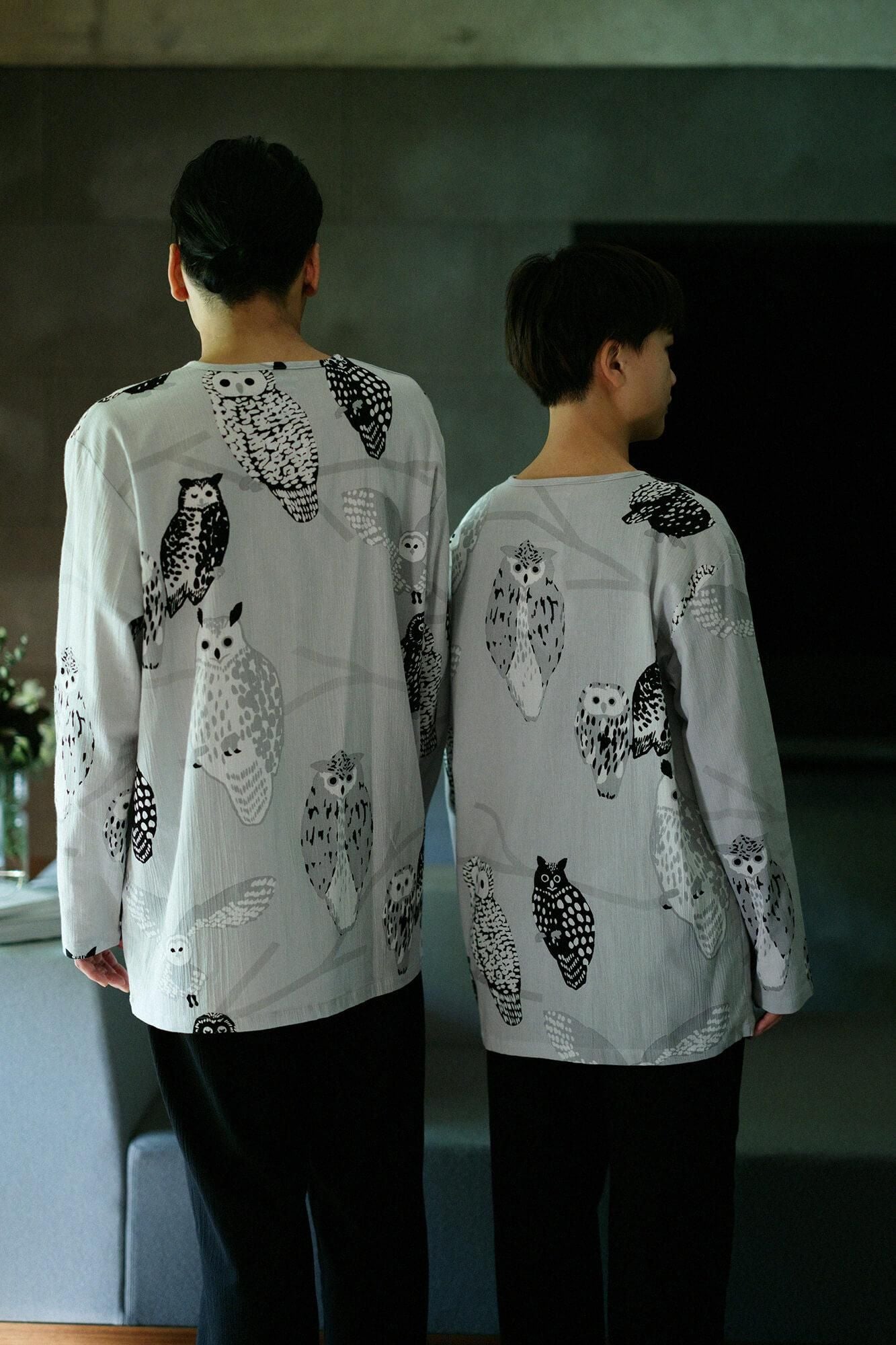 高島縮棉 20/20 圖案紋樣居家服/貓頭鷹×黑色