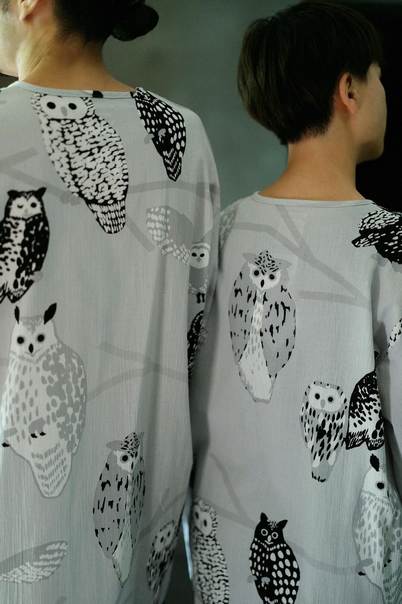 高島縮棉 20/20 圖案紋樣居家服/貓頭鷹×黑色