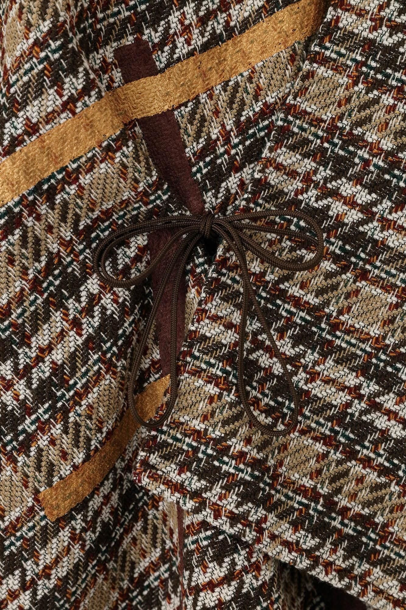 粗花呢斜紋織如月披風斗篷 短版/鳶和留白 棕色格子