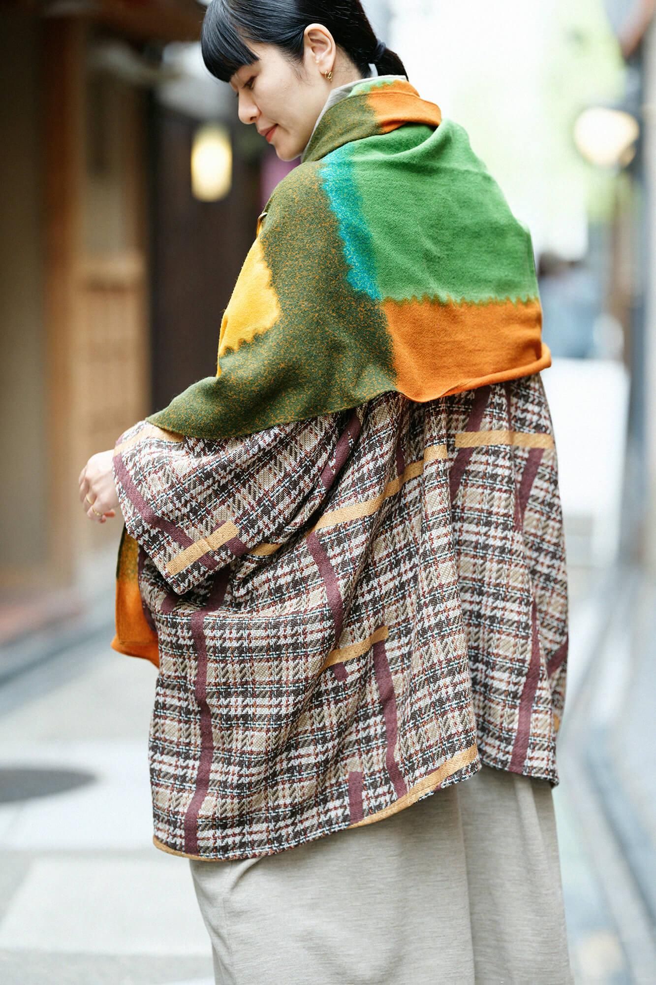 【net limited】tweed Twill Weave(AyaFestivethe law of nature) Kisaragi Poncho/Tobi(Kitobi)and Blank Dark Brown Lattice
