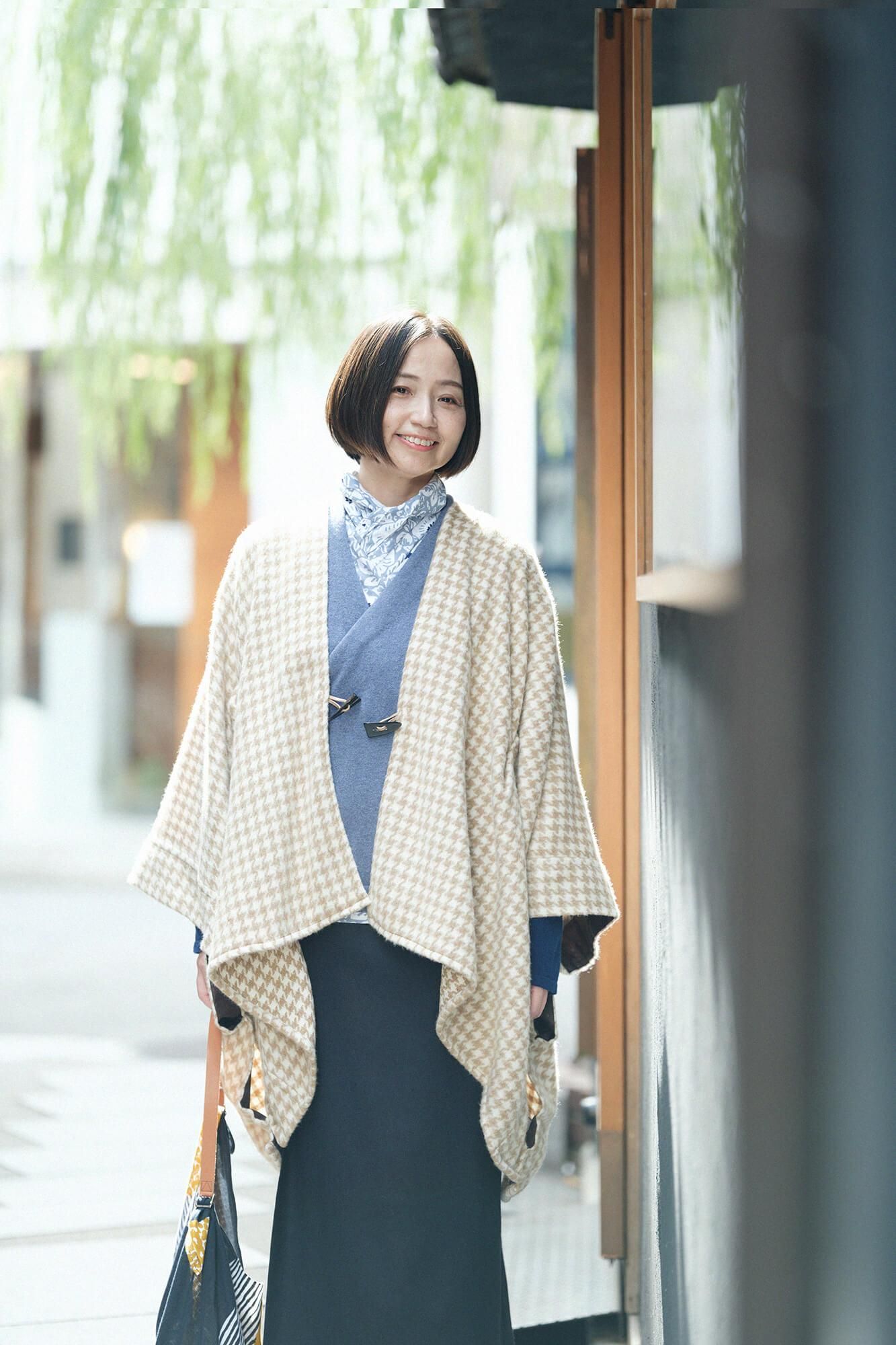 SOU・SOU×ALPHA羊絨雙色袖和裝針織衫/灰藍色衣身