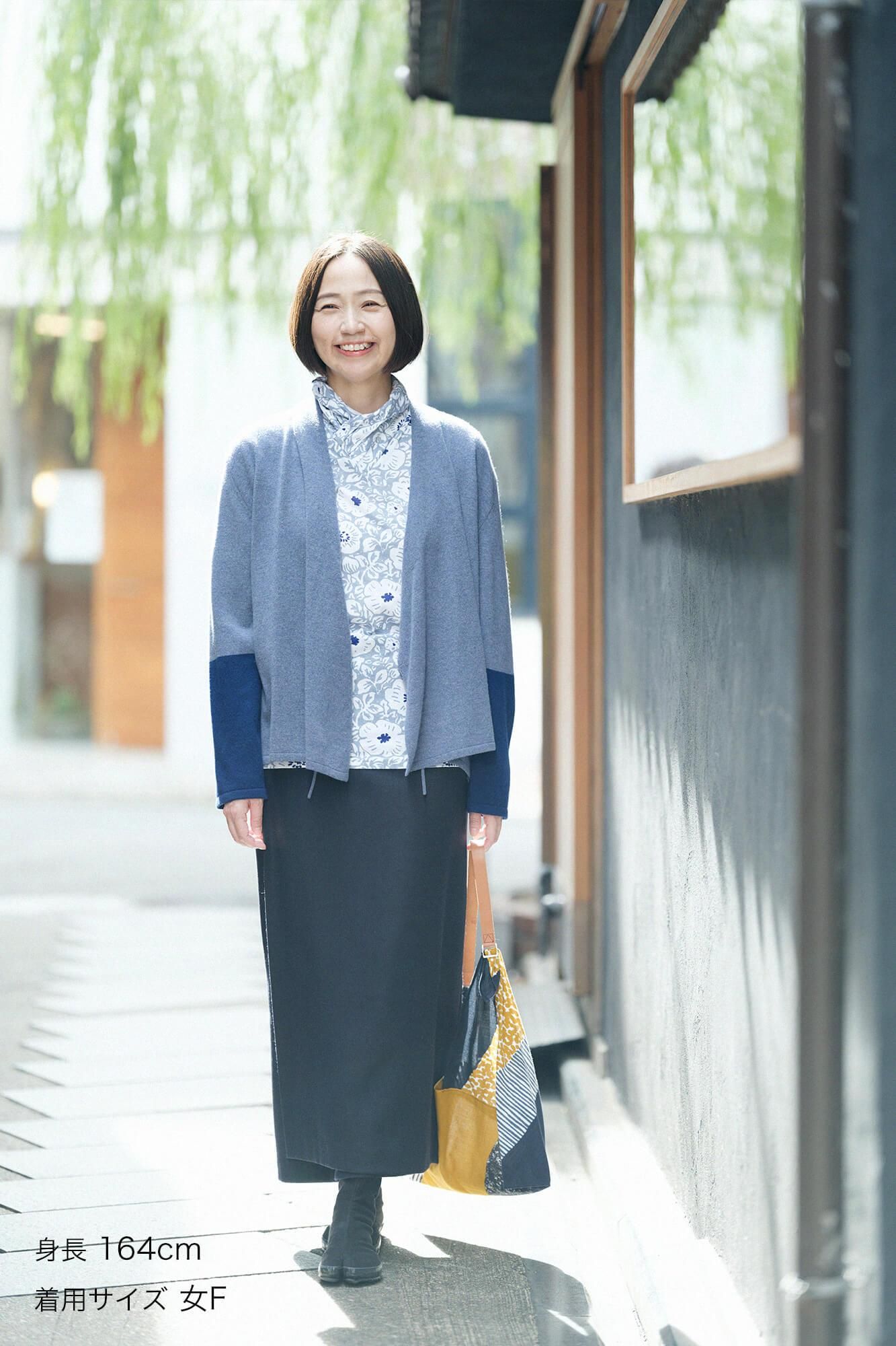 SOU・SOU×ALPHA羊絨雙色袖和裝針織衫/灰藍色衣身