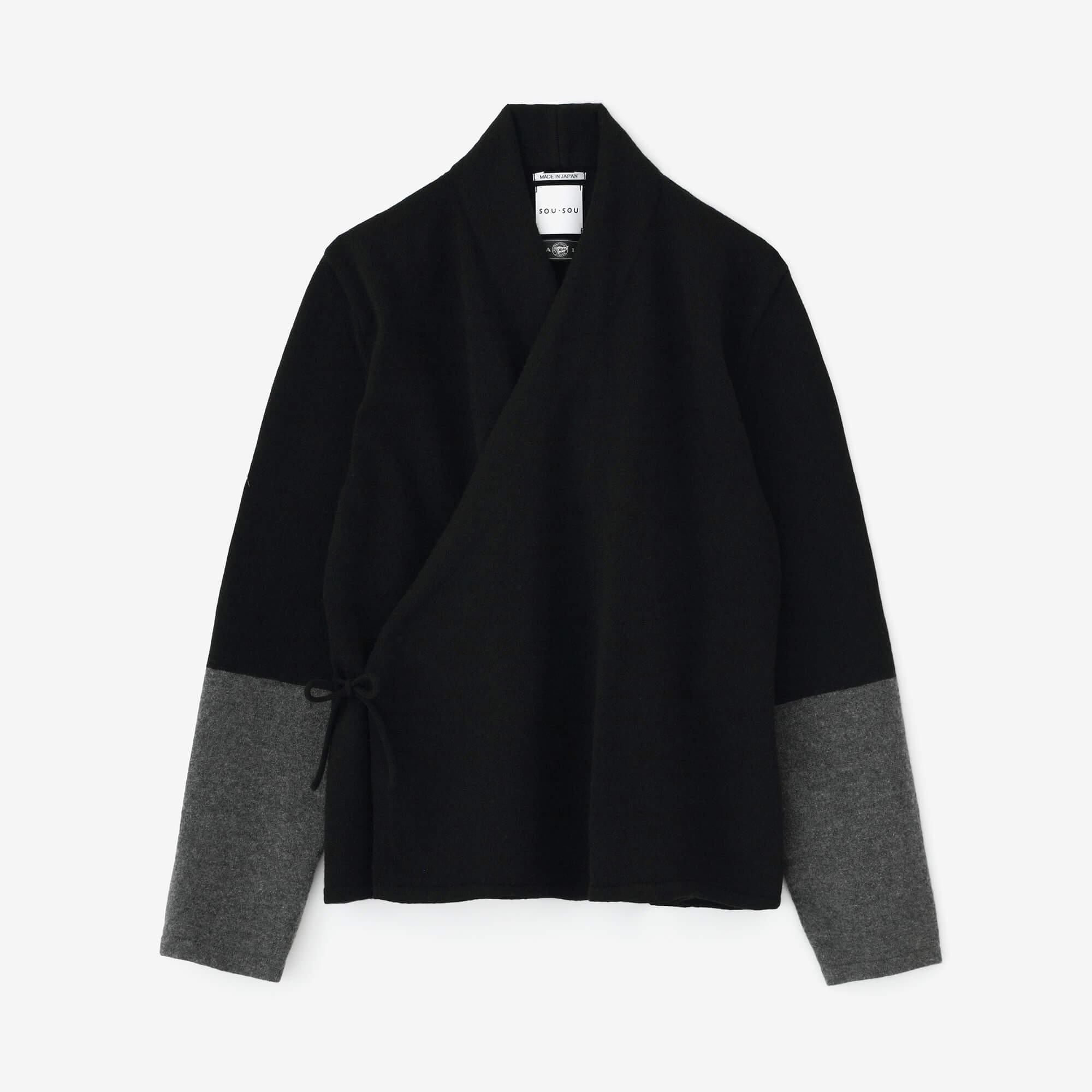 SOU・SOU×ALPHA羊絨雙色袖和裝針織衫/黑色衣身
