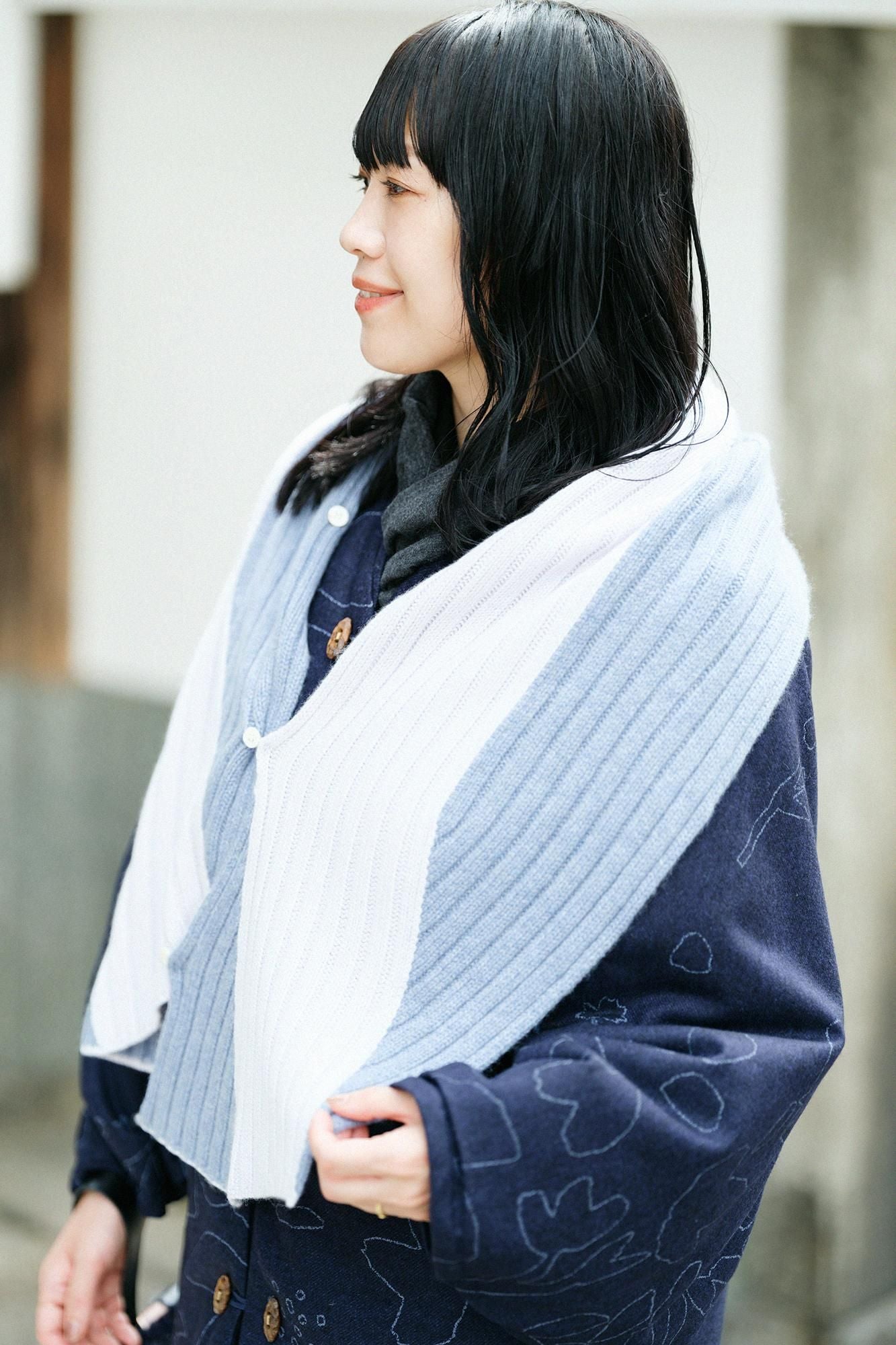 SOU・SOU×ALPHA Cashmere Karesansui Scarf / White×Blue