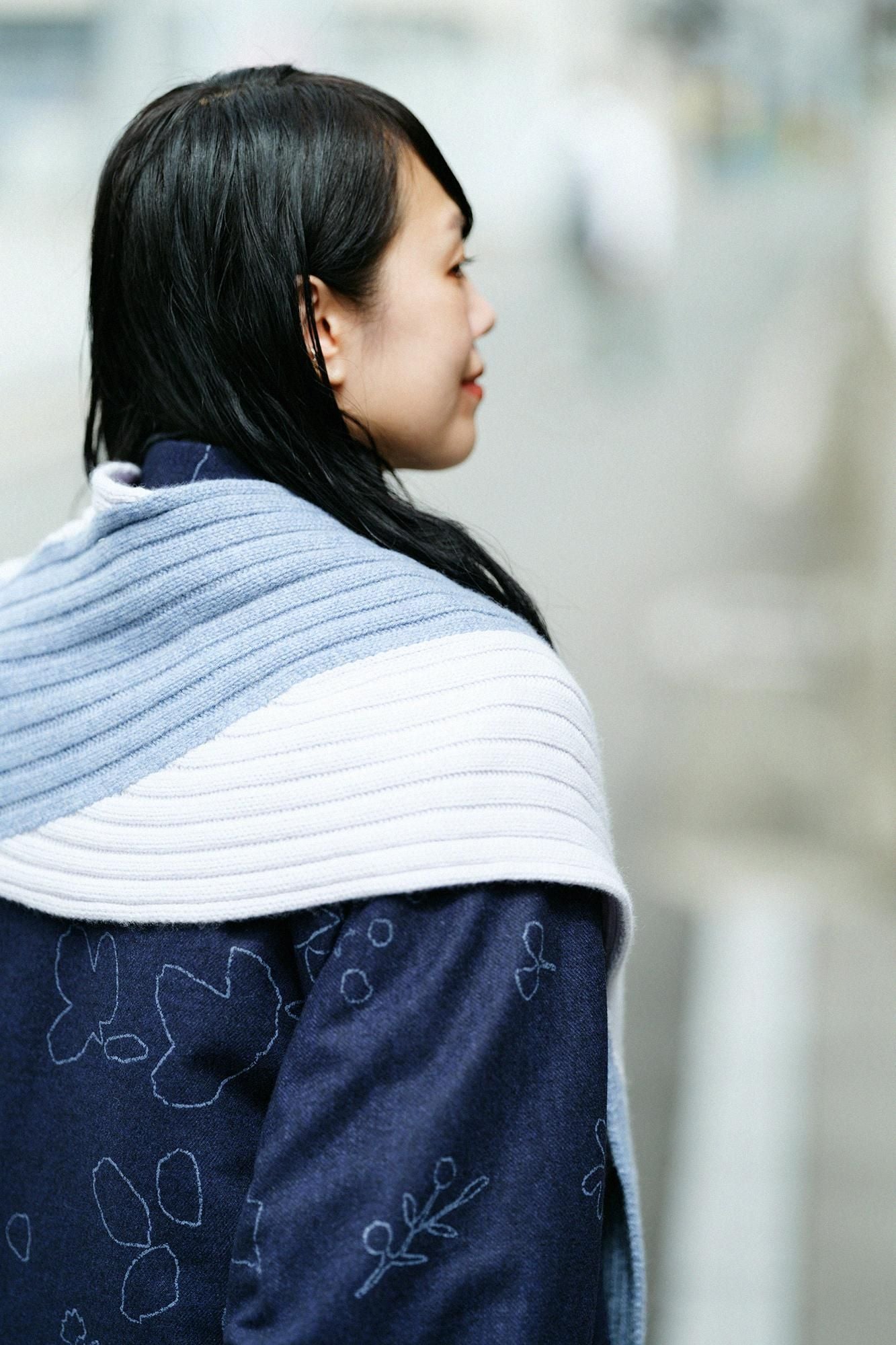 SOU・SOU×ALPHA Cashmere Karesansui Scarf / White×Blue