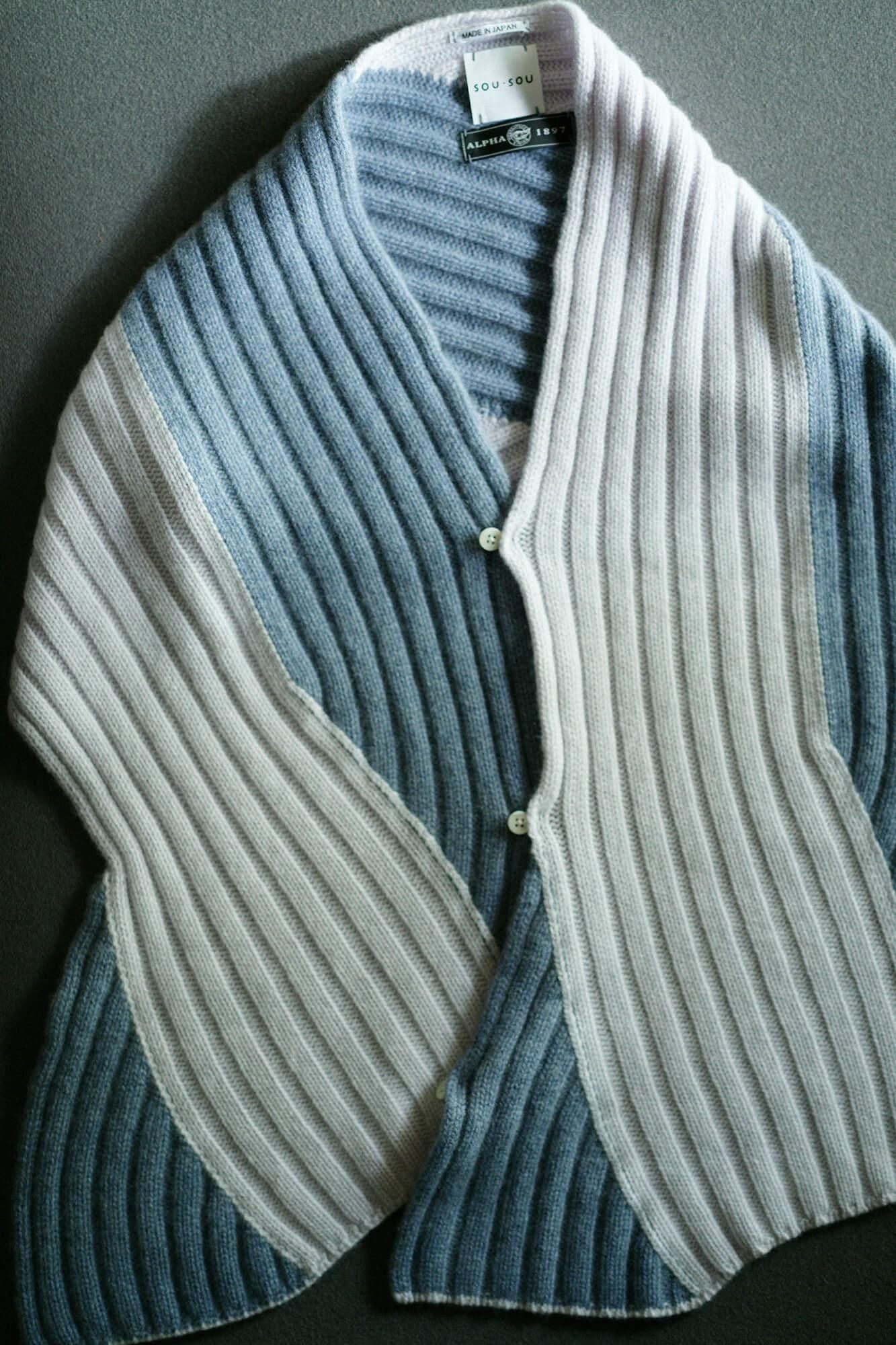 SOU・SOU×ALPHA Cashmere Karesansui Scarf / White×Blue