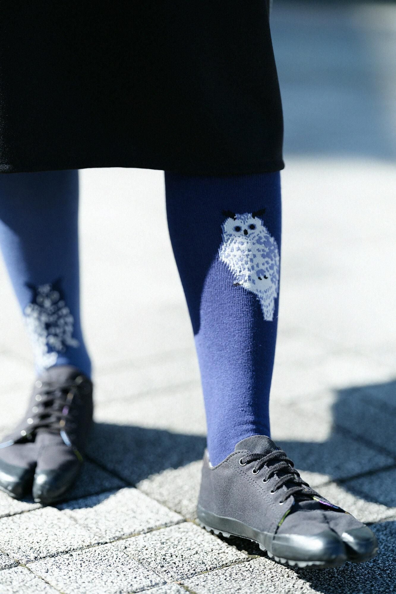 Collants Tabi chaussettes / hiboux, bleu marine (shokon)