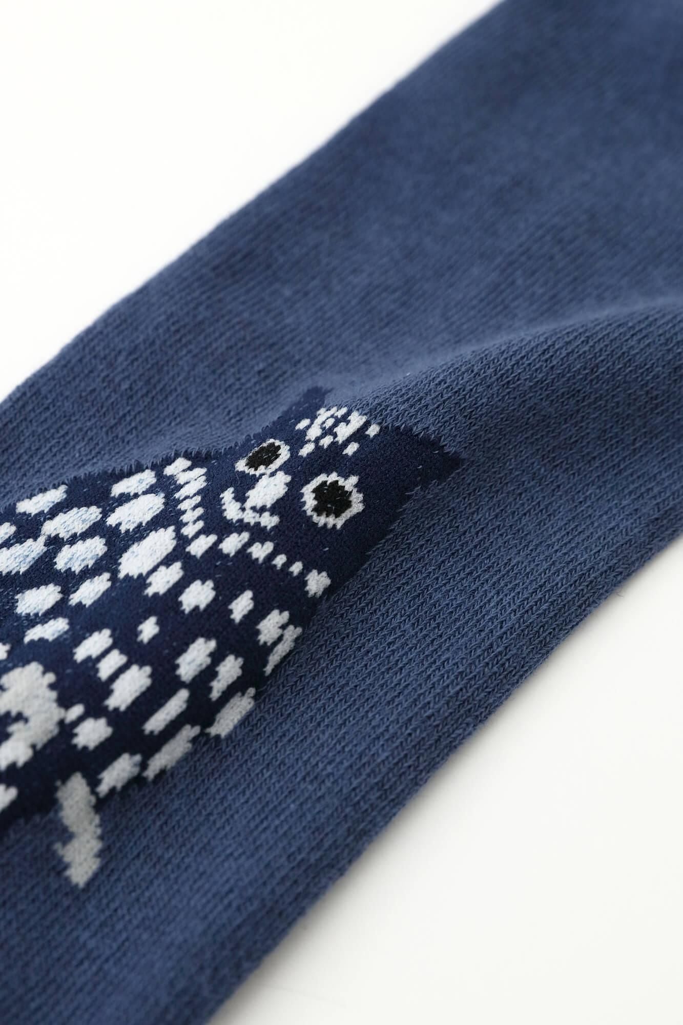 Collants Tabi chaussettes / hiboux, bleu marine (shokon)