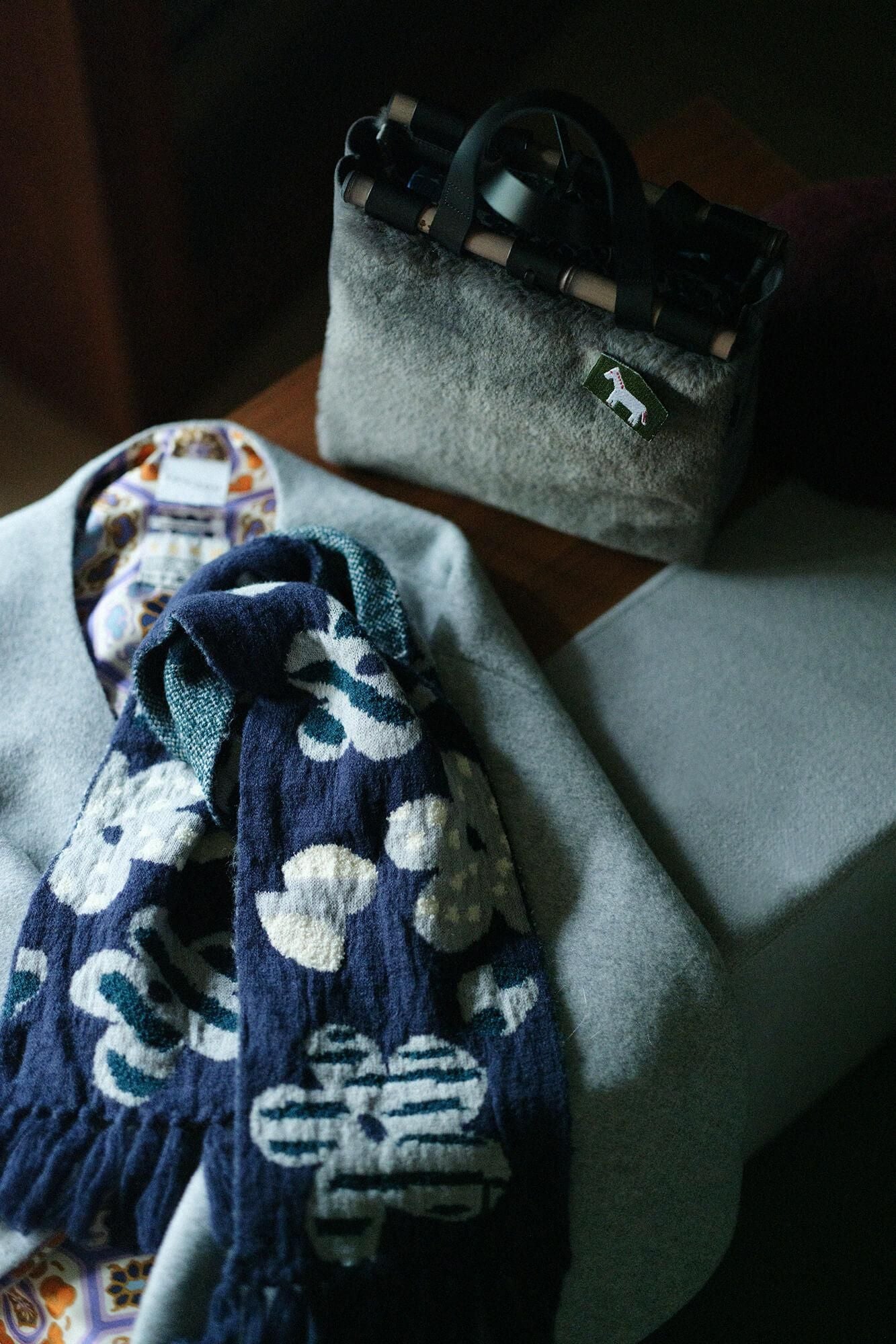 SOU・SOU×MOONBAT 草編領巾/綻放 寶藍色