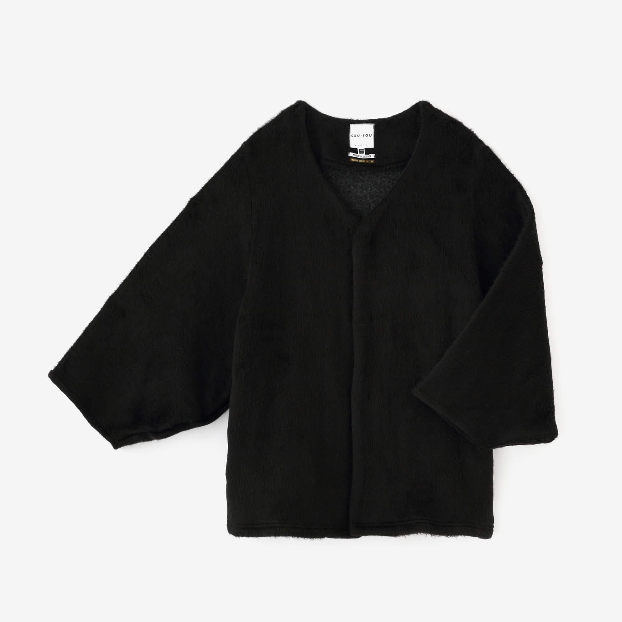 Imported Dual-layered Knit Fur Naginata Earl Cardigan / Black