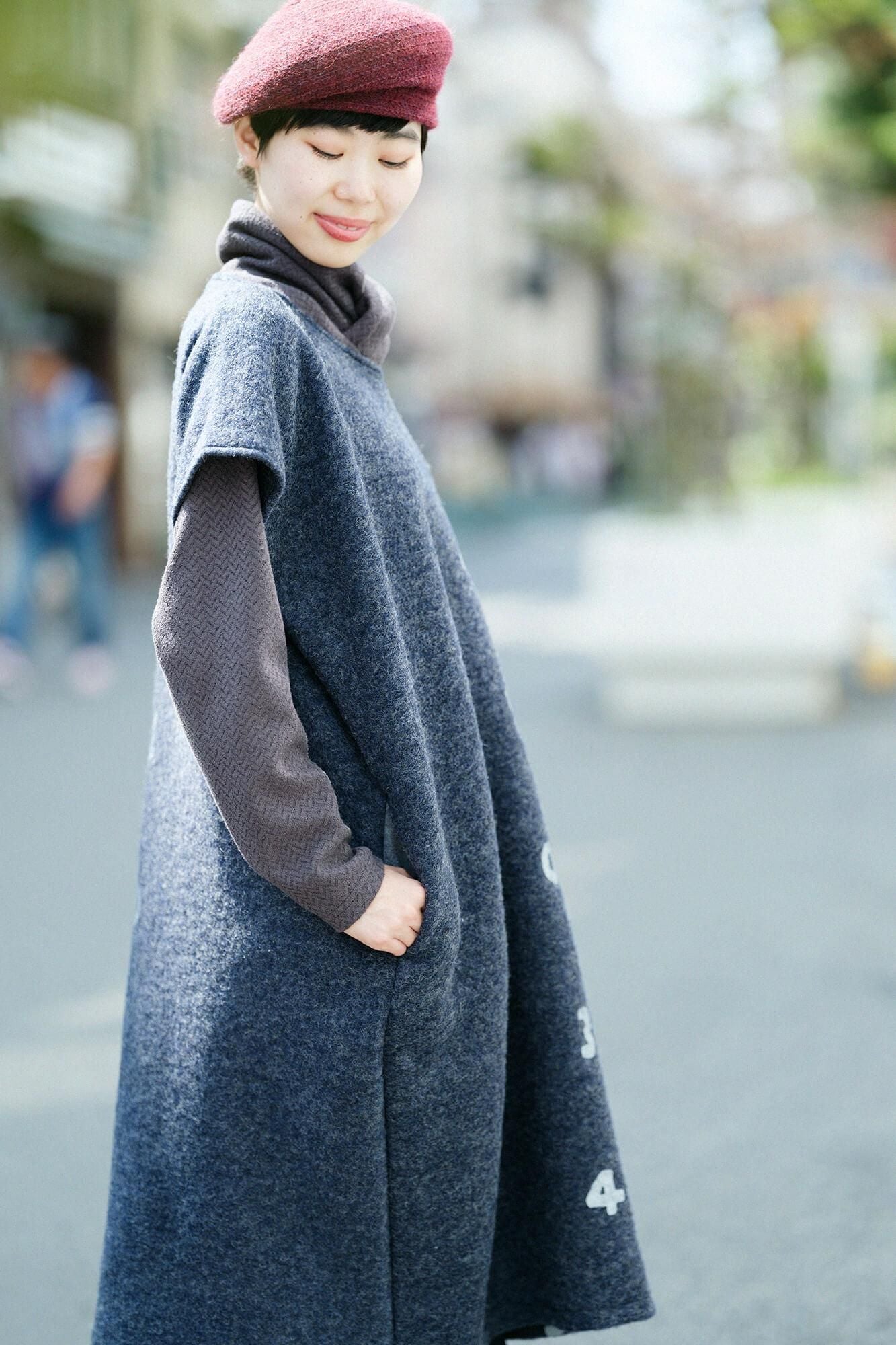 【net limited】Imported Raxa Fabric Rectangular Dress / SO-SU-U Up and Down and Up and Down and Blank Grayish Blue