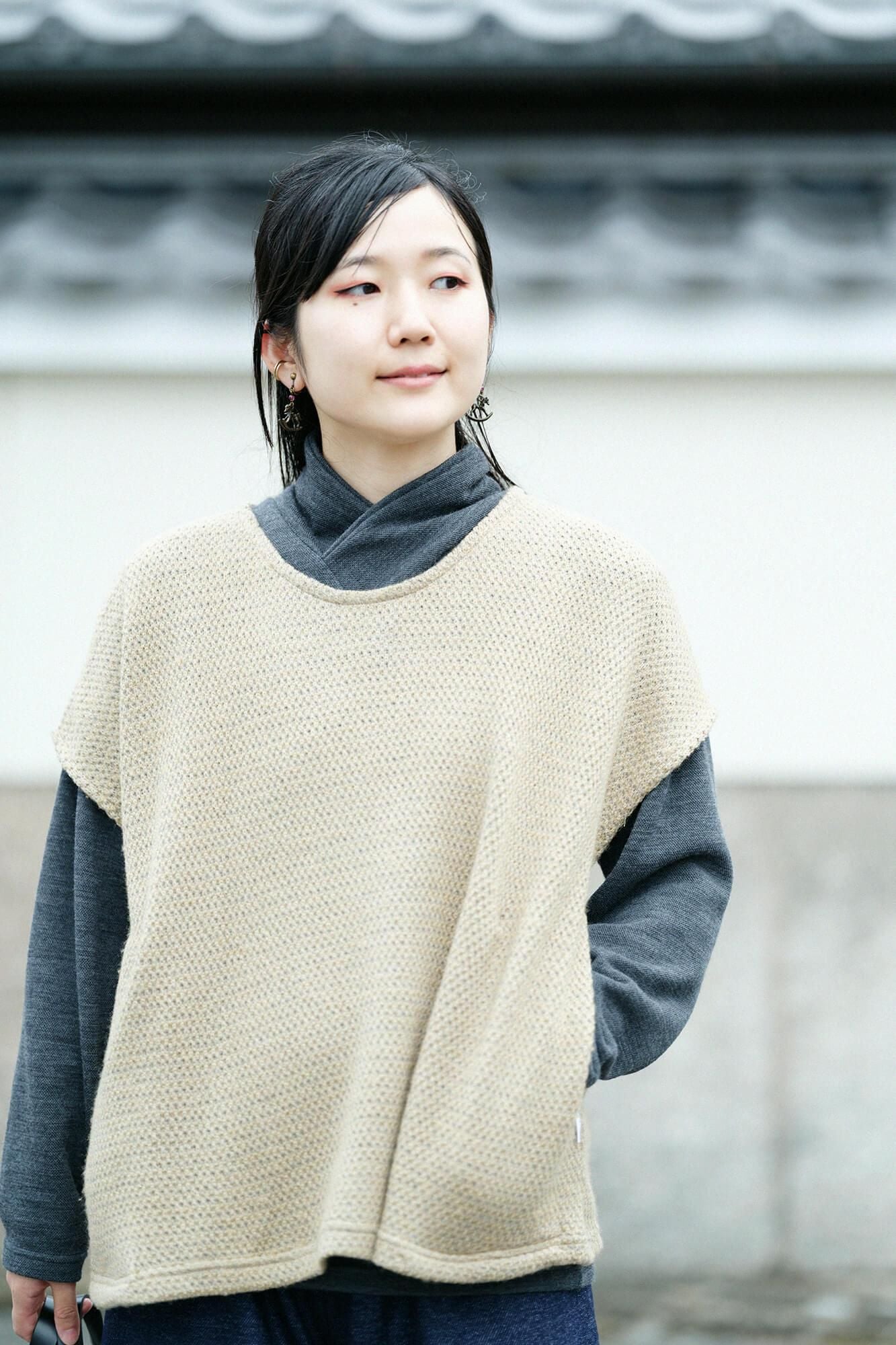 Knit Square Top Shoulder Line / Willow Green