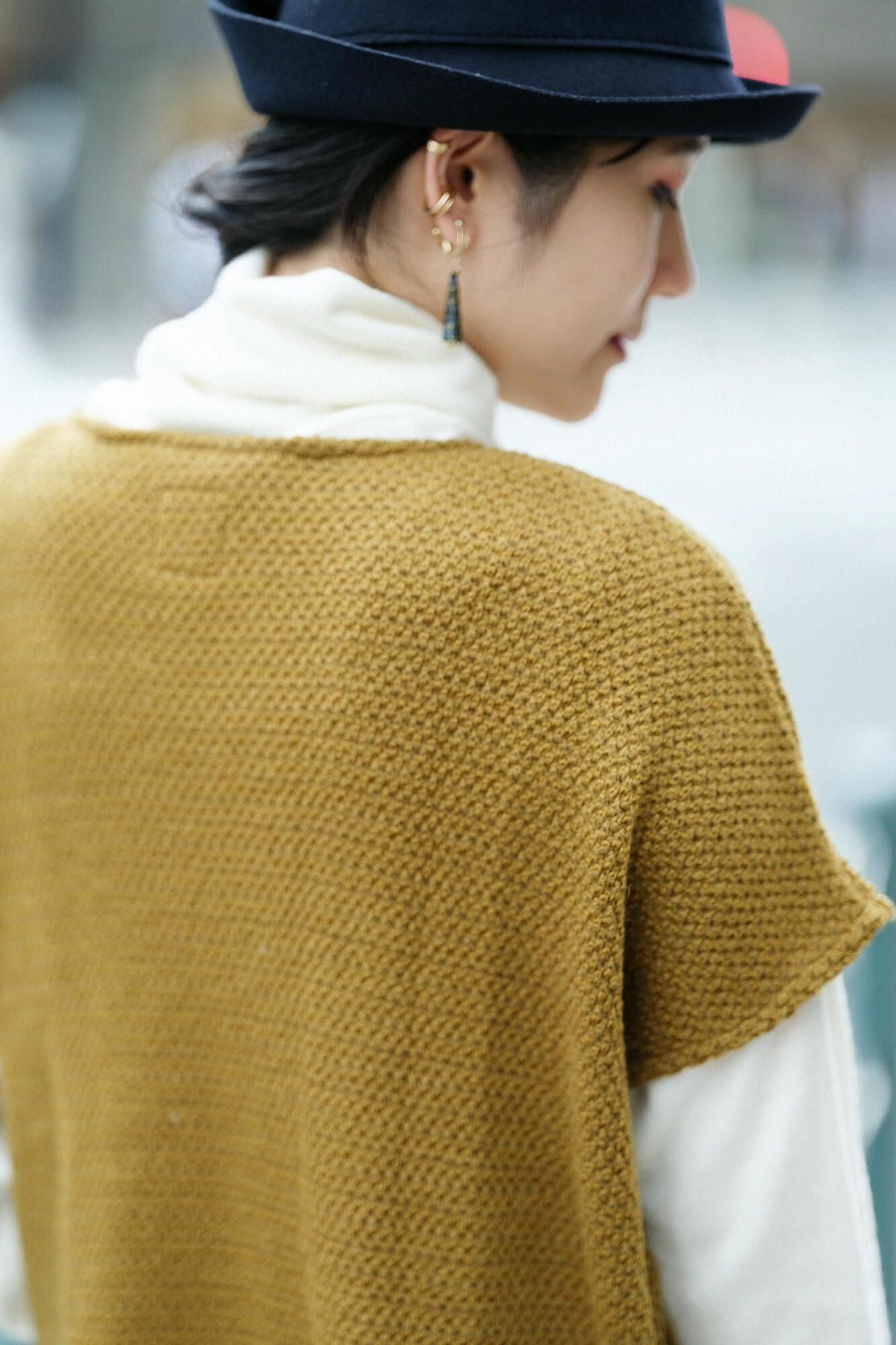 針織 方形上衣 肩線/棕綠色