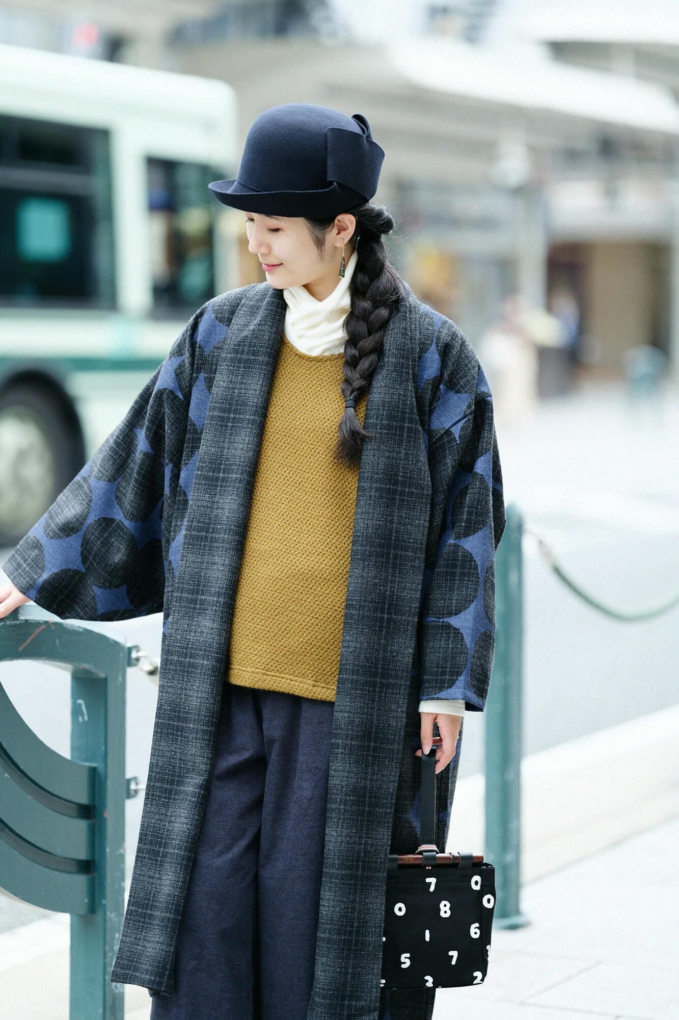 針織 方形上衣 肩線/棕綠色