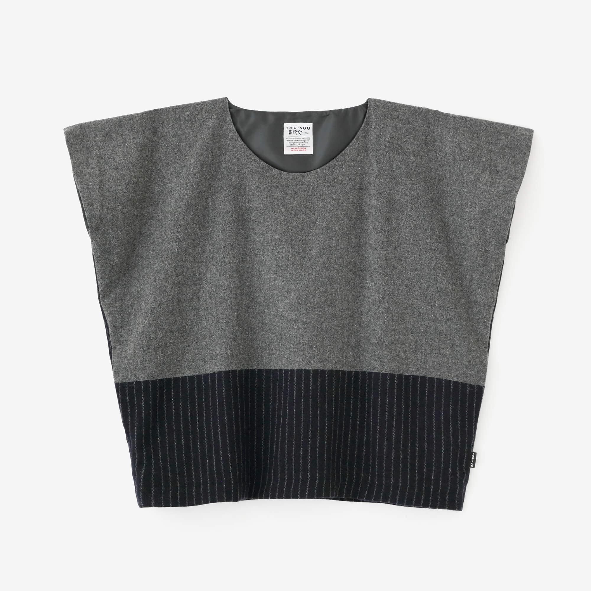 梳毛 梯形上衣 雙色/深灰色×暗藍色條紋