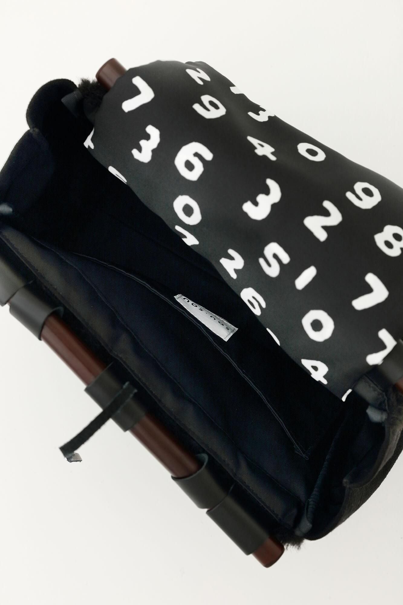 人造皮毛道行小筥 染竹 竹柄手提包/黑色3