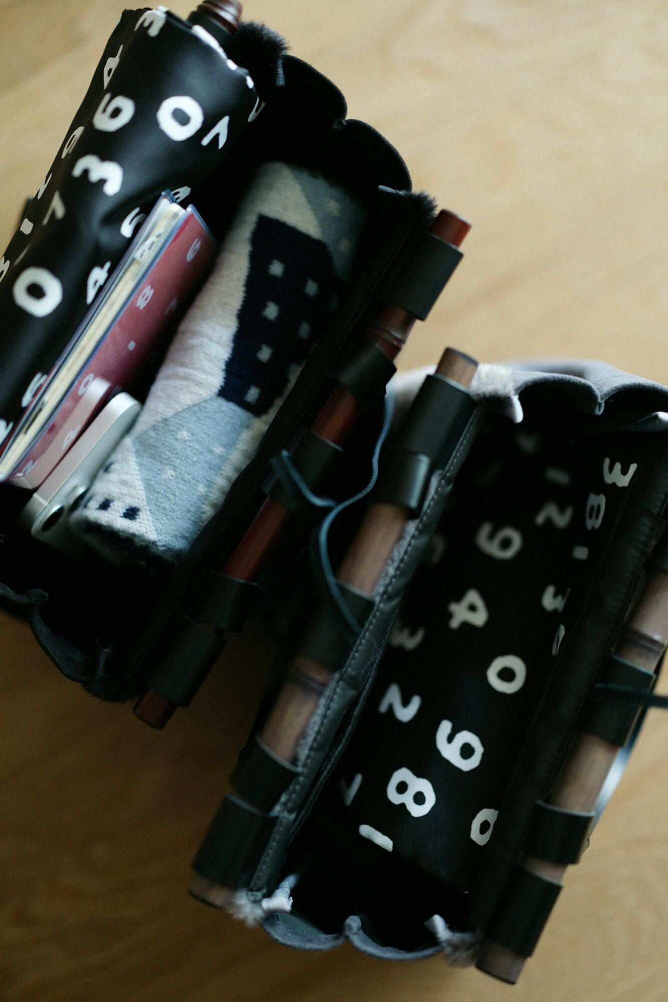 人造皮毛道行小筥 染竹 竹柄手提包/黑色3