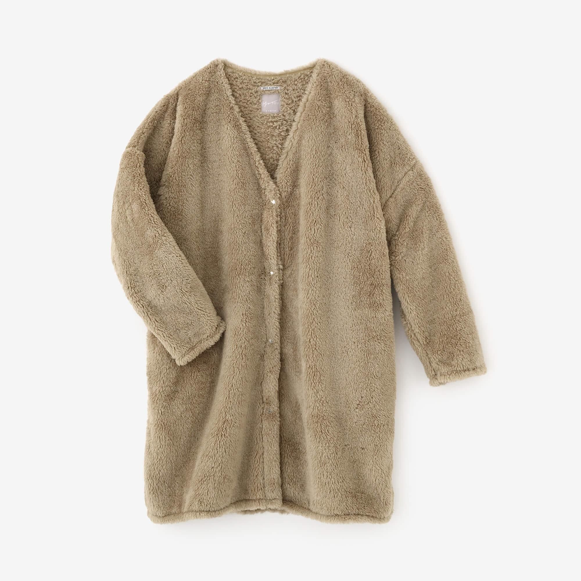 Boa V-neck Light Tunic Coat / Hazelnut Color
