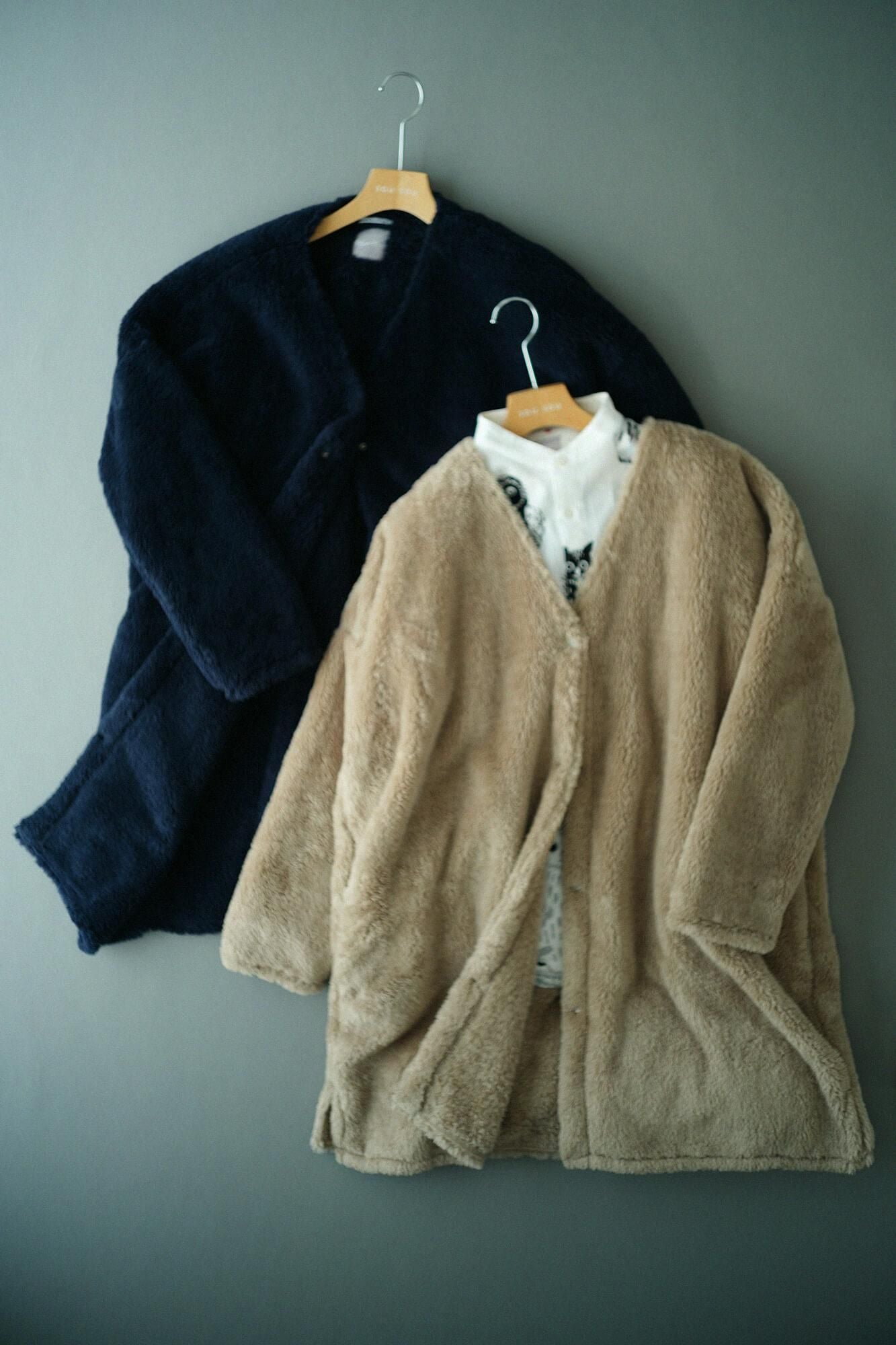 Boa V-neck Light Tunic Coat / Hazelnut Color