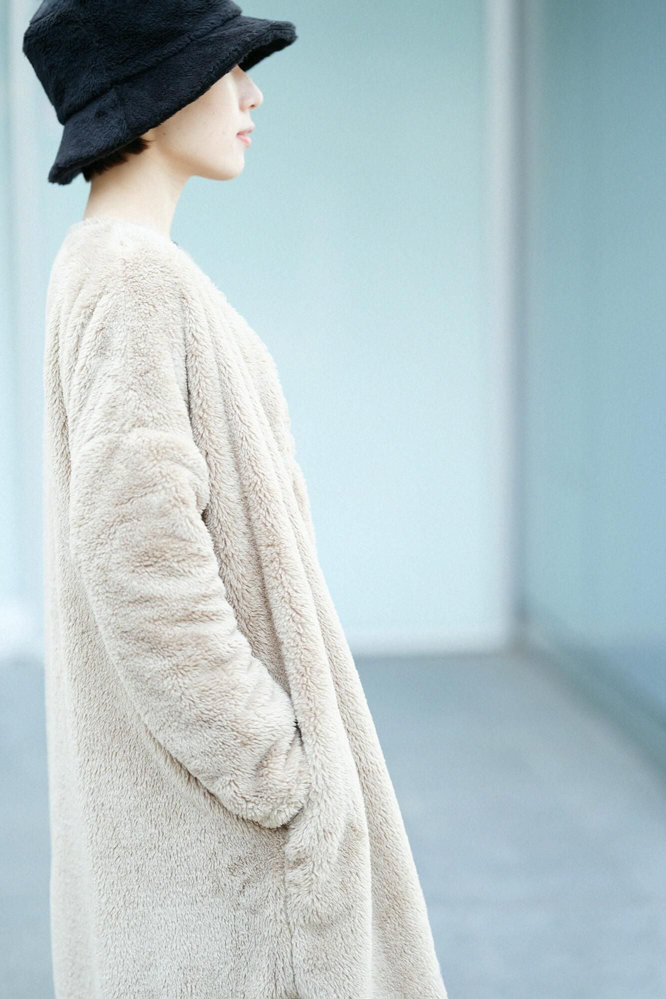 Boa V-neck Light Tunic Coat / Hazelnut Color