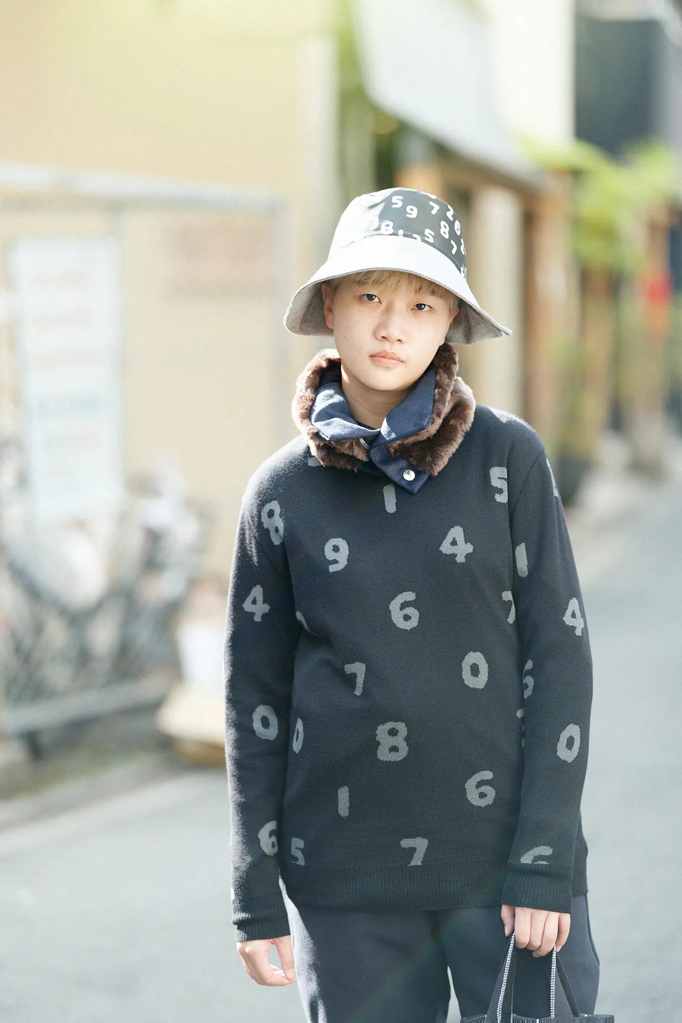 【預購】人造毛皮 雙面用短圍巾/暗藍色×棕色(※預計於12月9日左右發貨)