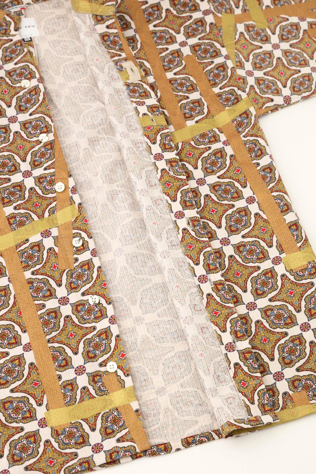 コール天 舶来文様(はくらいもんよう) 立衿(たちえり) 筒袖襯衣(つつそでしんい)/鳶(とび) 象牙色(ぞうげいろ)