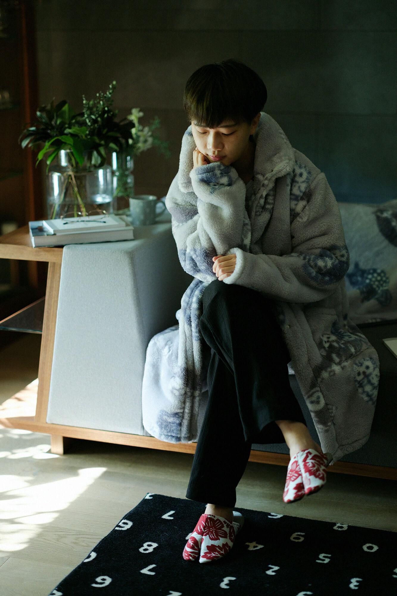 窄版室內分趾拖鞋/版畫