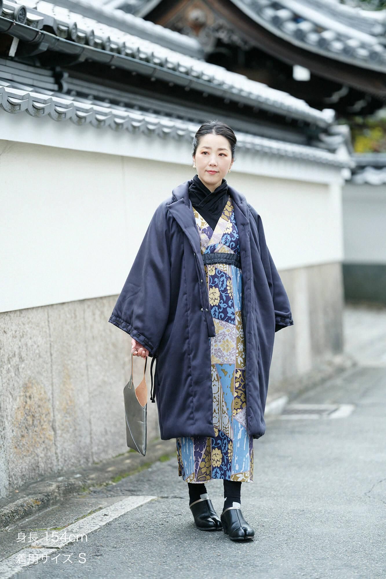 假nubuck,长chinbaori,Miyako袖子,衬里衬里,黑色和海军蓝色(黑色和海军蓝色)