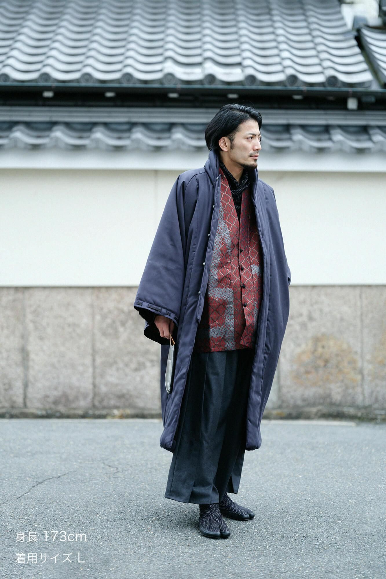 假nubuck,长chinbaori,Miyako袖子,衬里衬里,黑色和海军蓝色(黑色和海军蓝色)