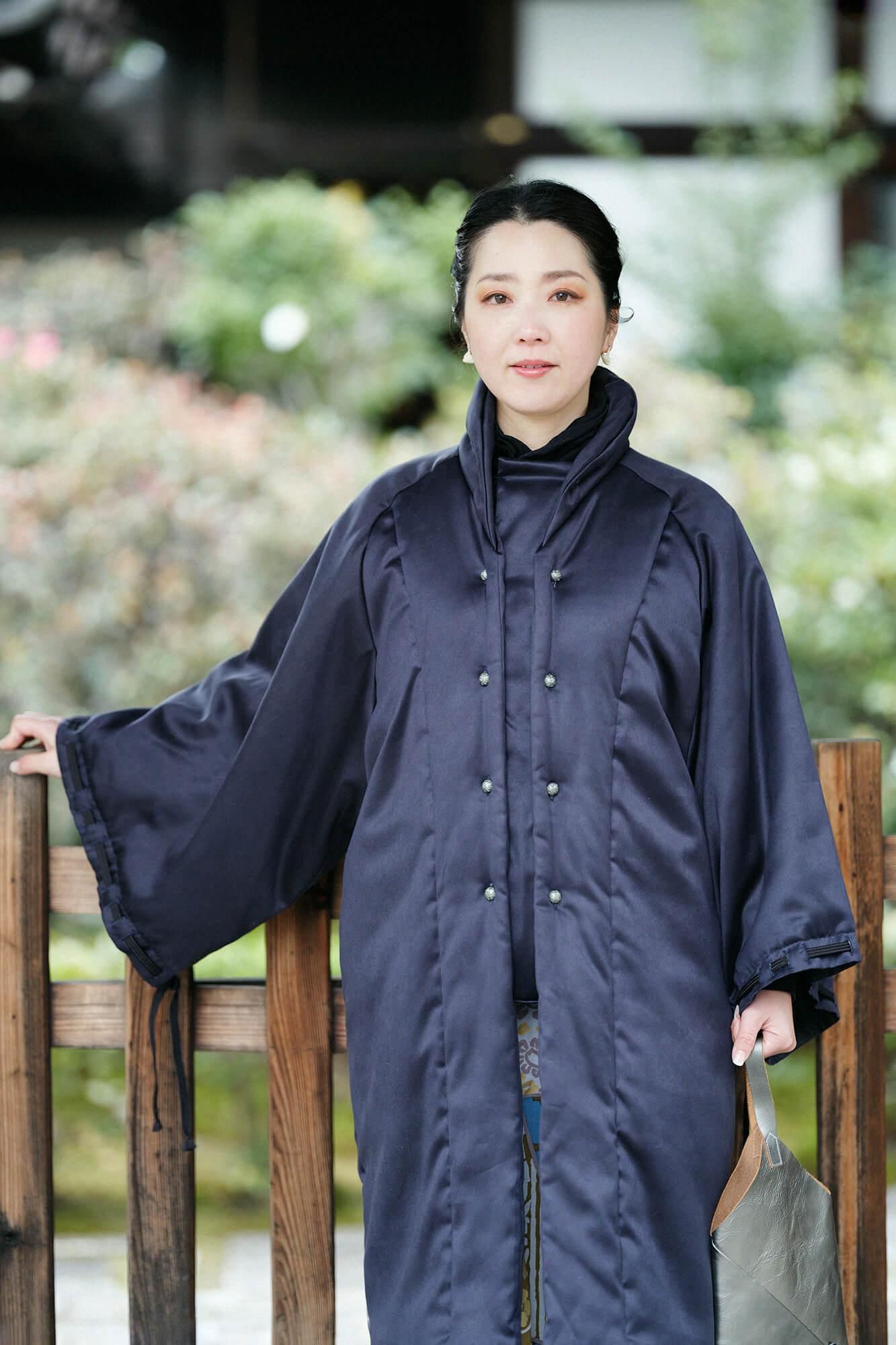 假nubuck,长chinbaori,Miyako袖子,衬里衬里,黑色和海军蓝色(黑色和海军蓝色)