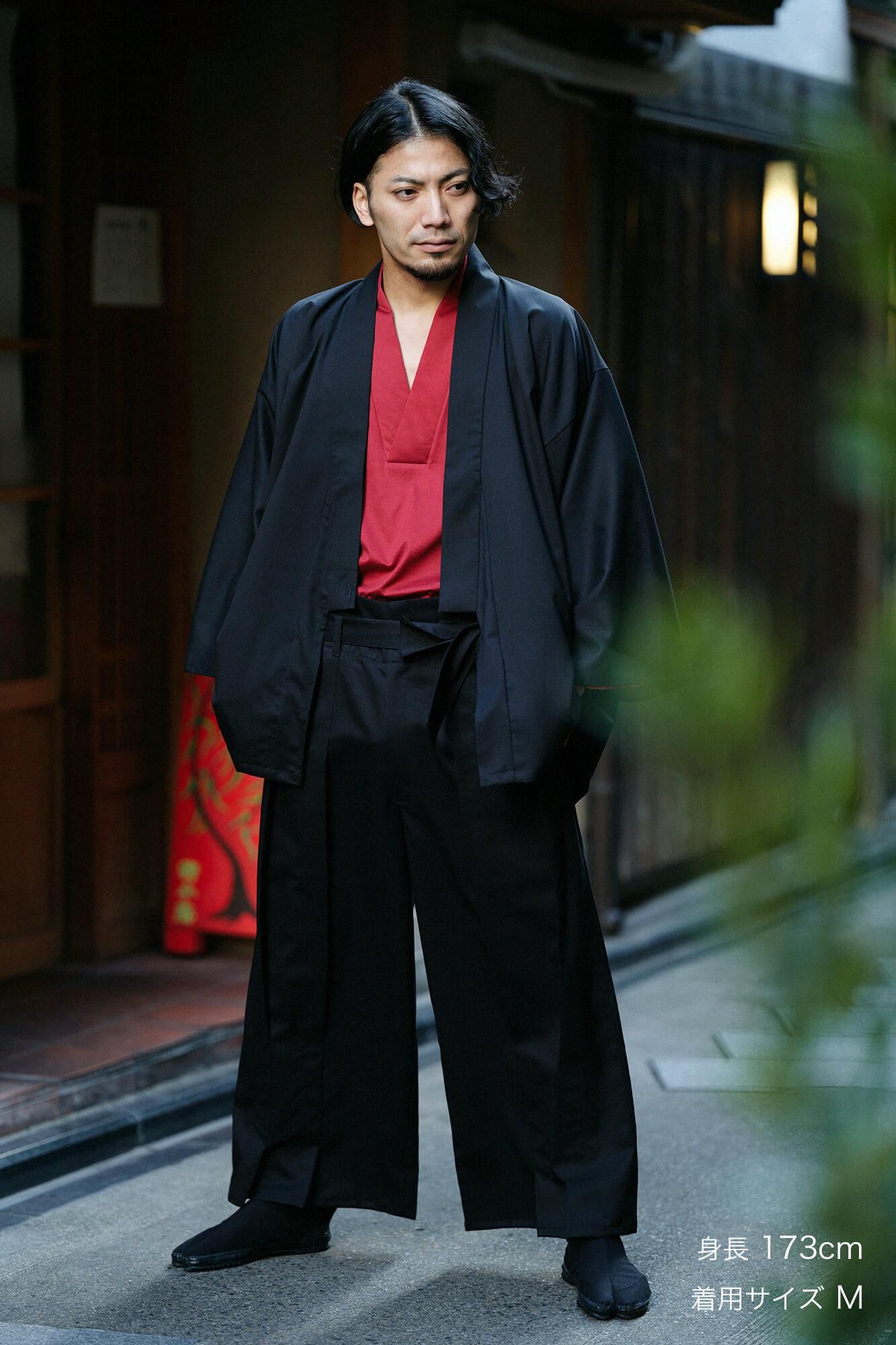 42-count Twin Yarn Combed Yarn Hakama Pants with Lining / Black