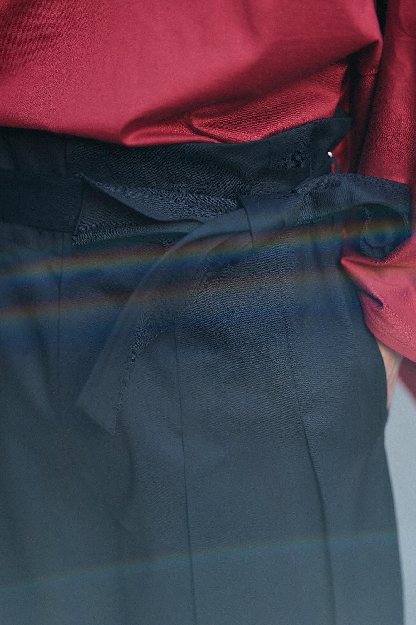 42-count Twin Yarn Combed Yarn Hakama Pants with Lining / Black