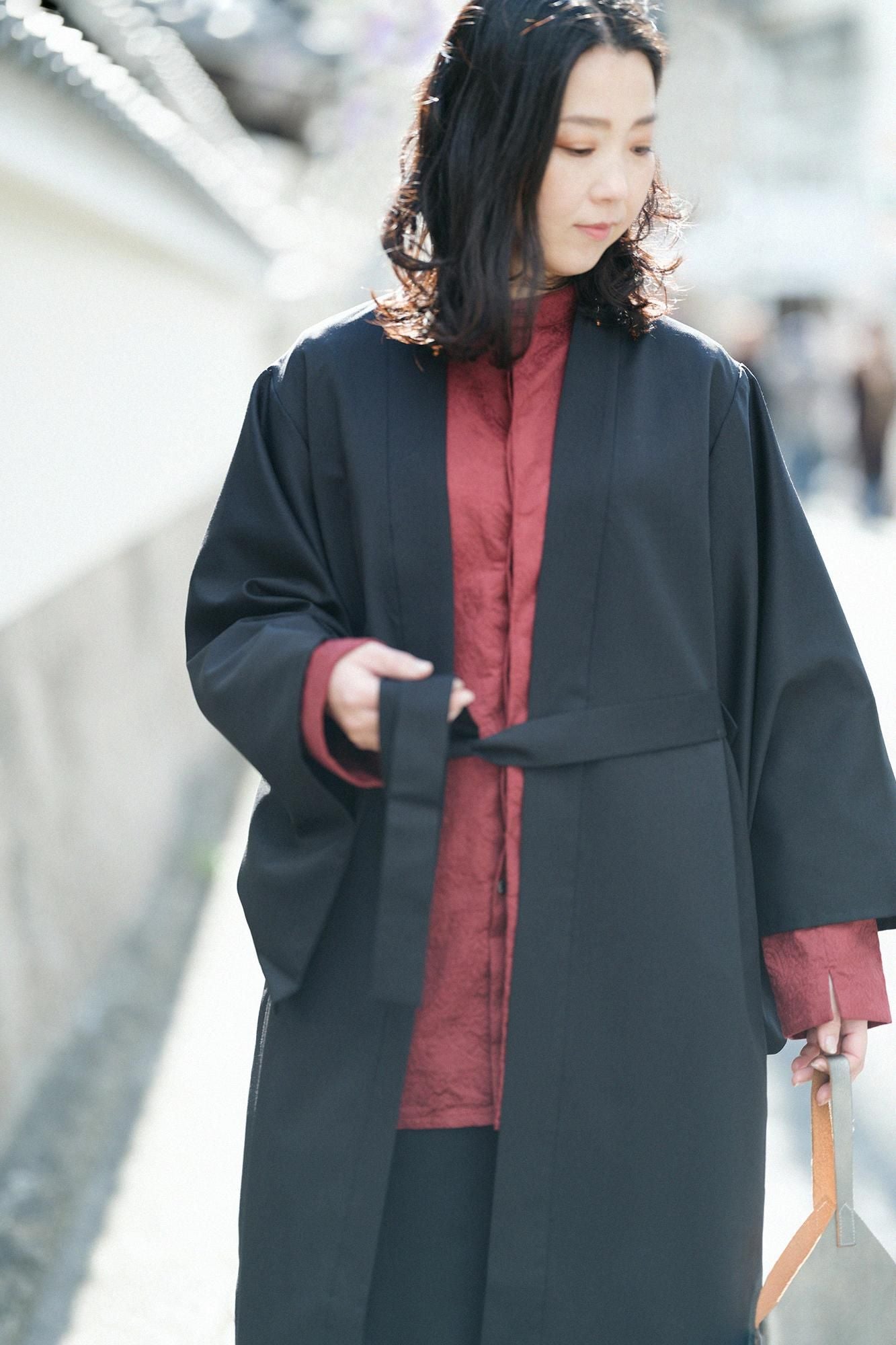 42双 梳毛(そもう) 長羽織(ながばおり) 袷(あわせ)/濡羽色(ぬればいろ)