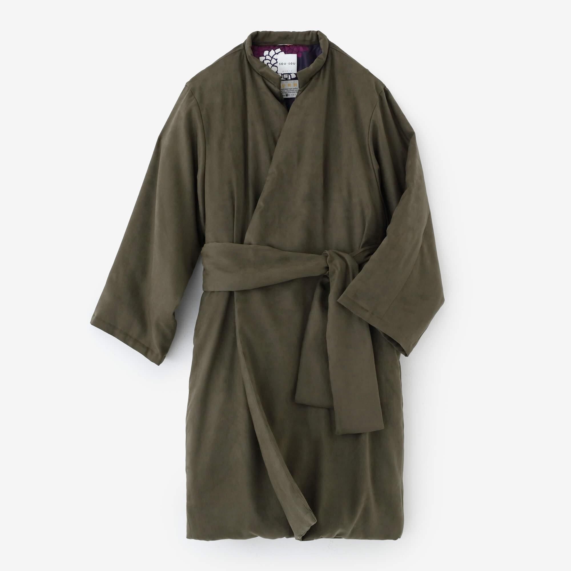 仿麂皮 丹前外套 夾棉 附裡襯/黄枯茶色×雲間菊