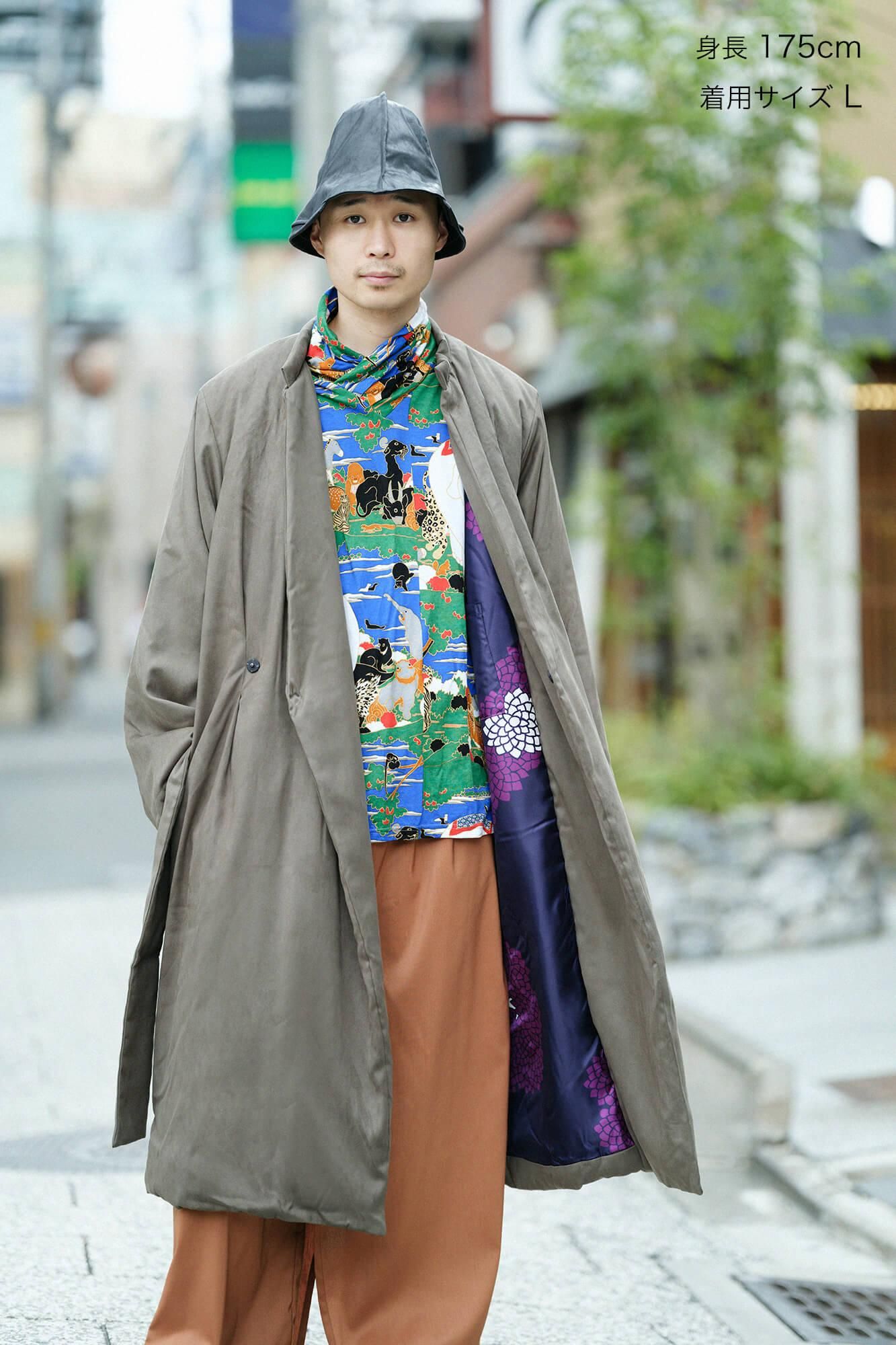 仿麂皮 丹前外套 夾棉 附裡襯/黄枯茶色×雲間菊