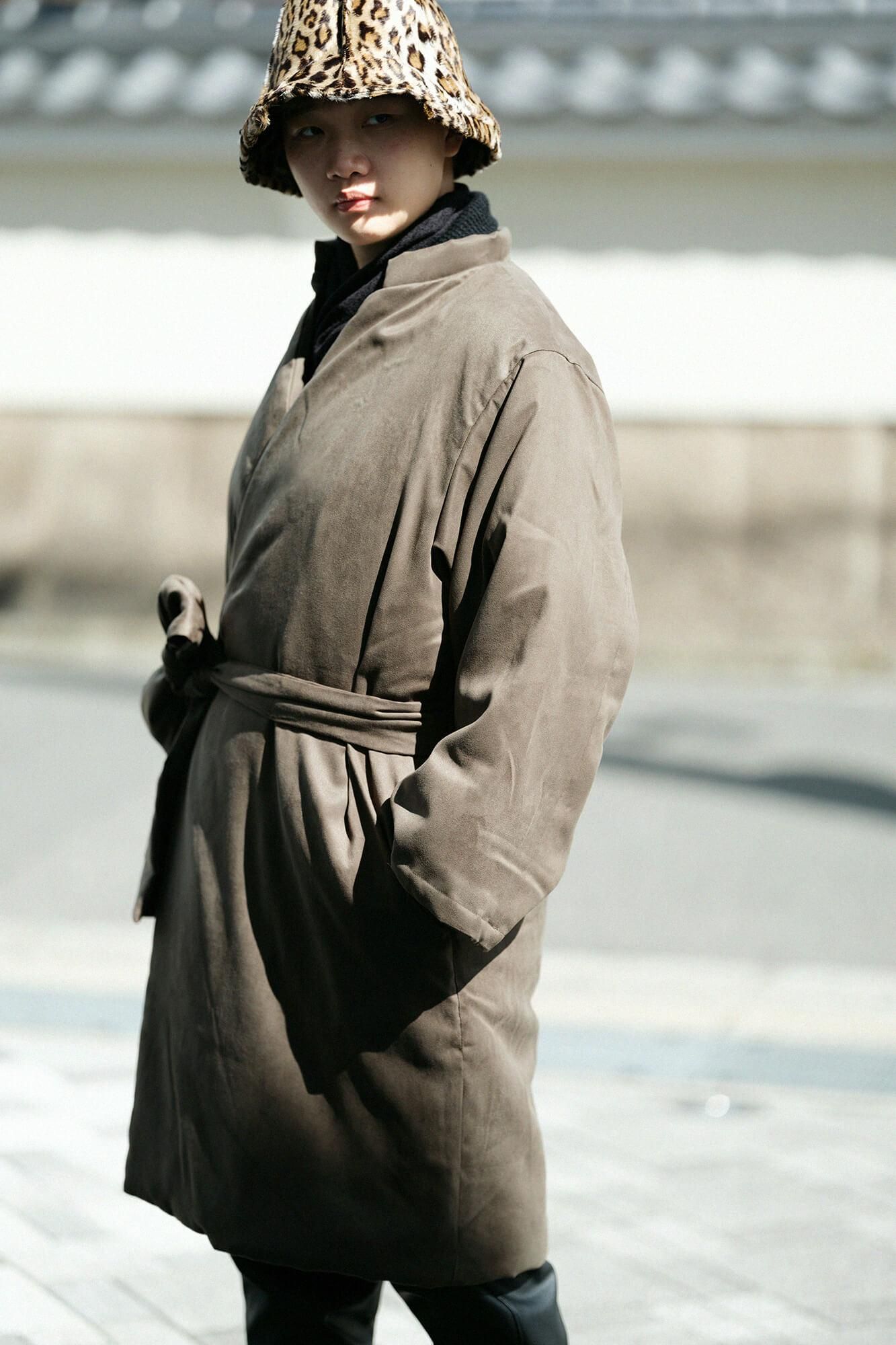 仿麂皮 丹前外套 夾棉 附裡襯/黄枯茶色×雲間菊