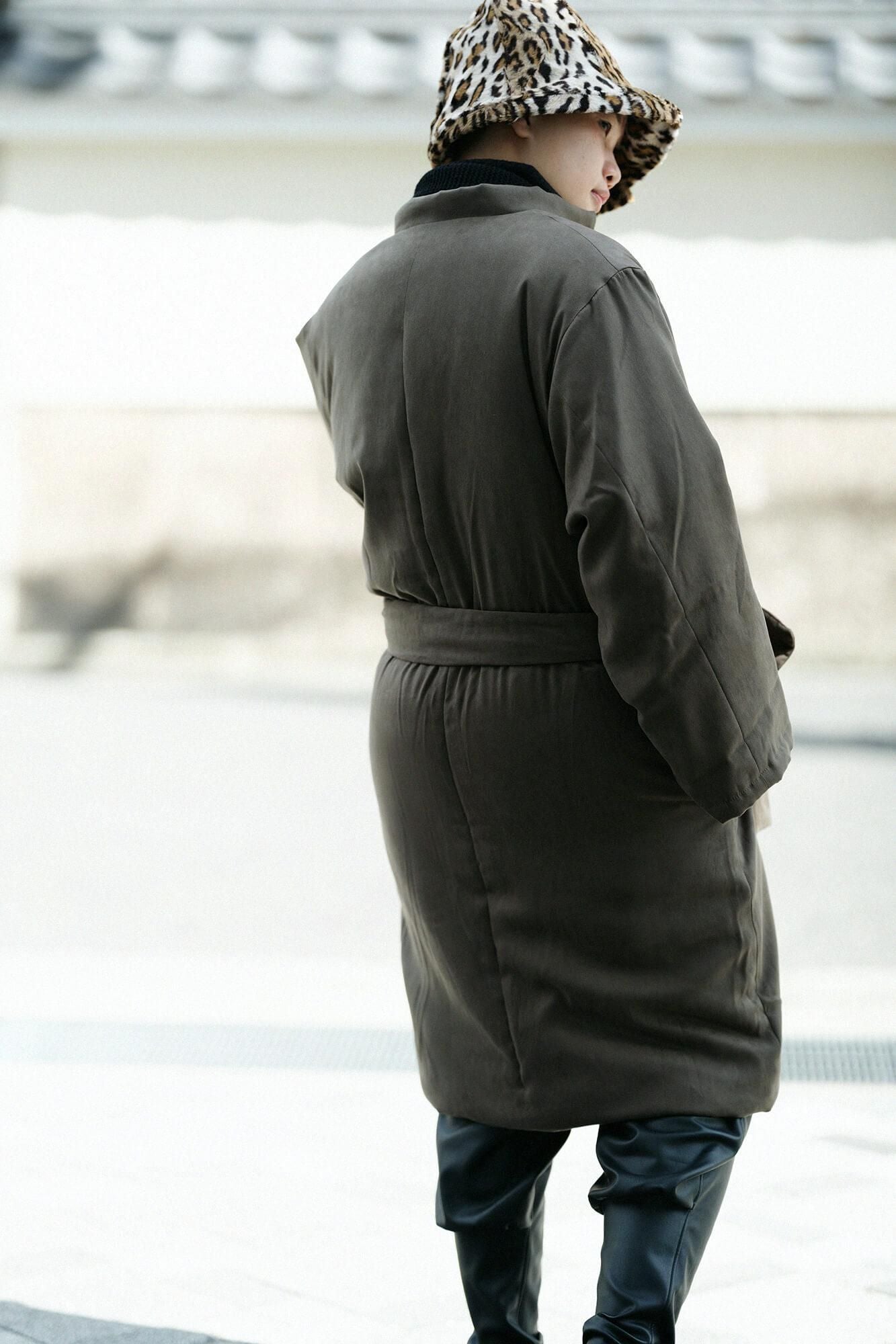 仿麂皮 丹前外套 夾棉 附裡襯/黄枯茶色×雲間菊