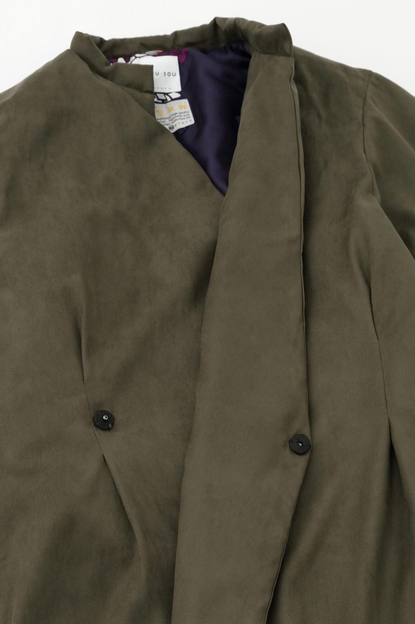 仿麂皮 丹前外套 夾棉 附裡襯/黄枯茶色×雲間菊