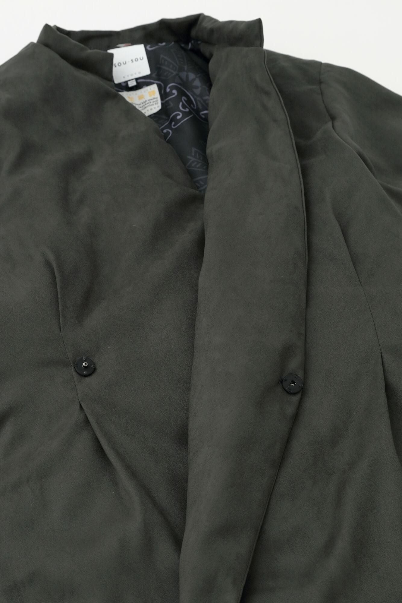 フェイクヌバック 丹前(たんぜん) 中綿袷(なかわたあわせ)/墨色(すみいろ)×環繋ぎ矢車文(かんつなぎやぐるまもん) 写し(うつし)