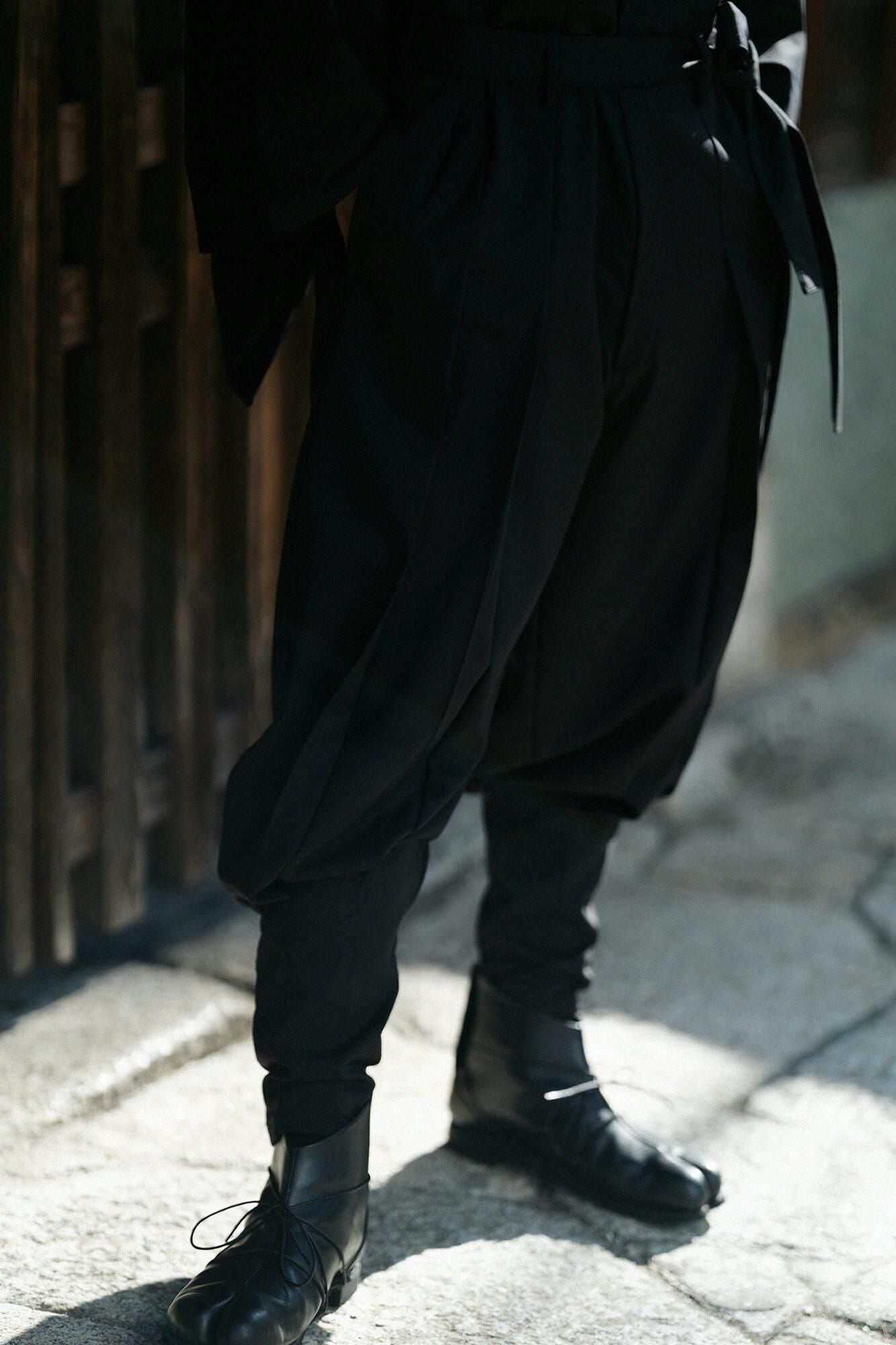 42雙線 梳毛 裁付袴型褲/黑色