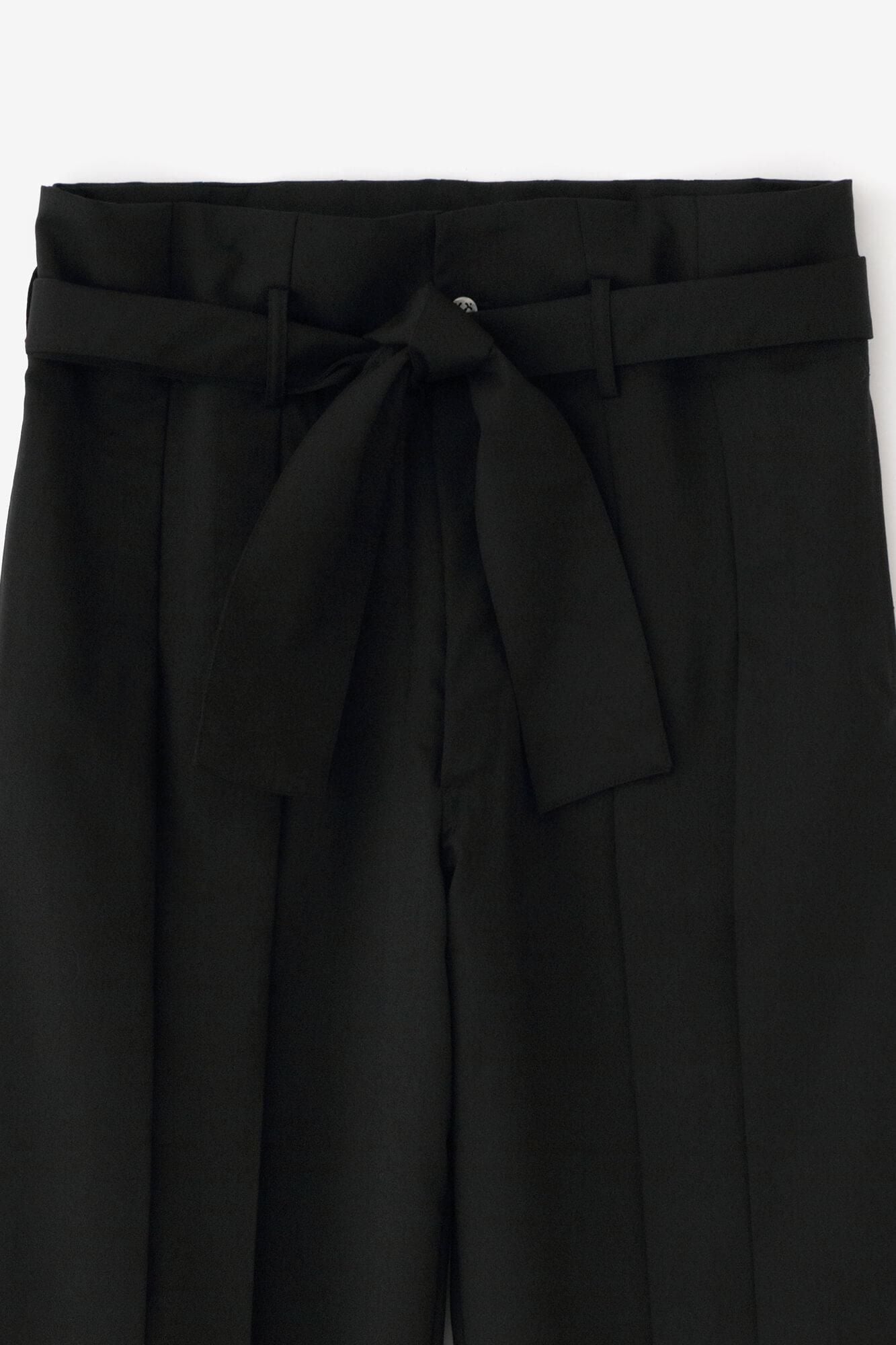 42雙線 梳毛 裁付袴型褲/黑色