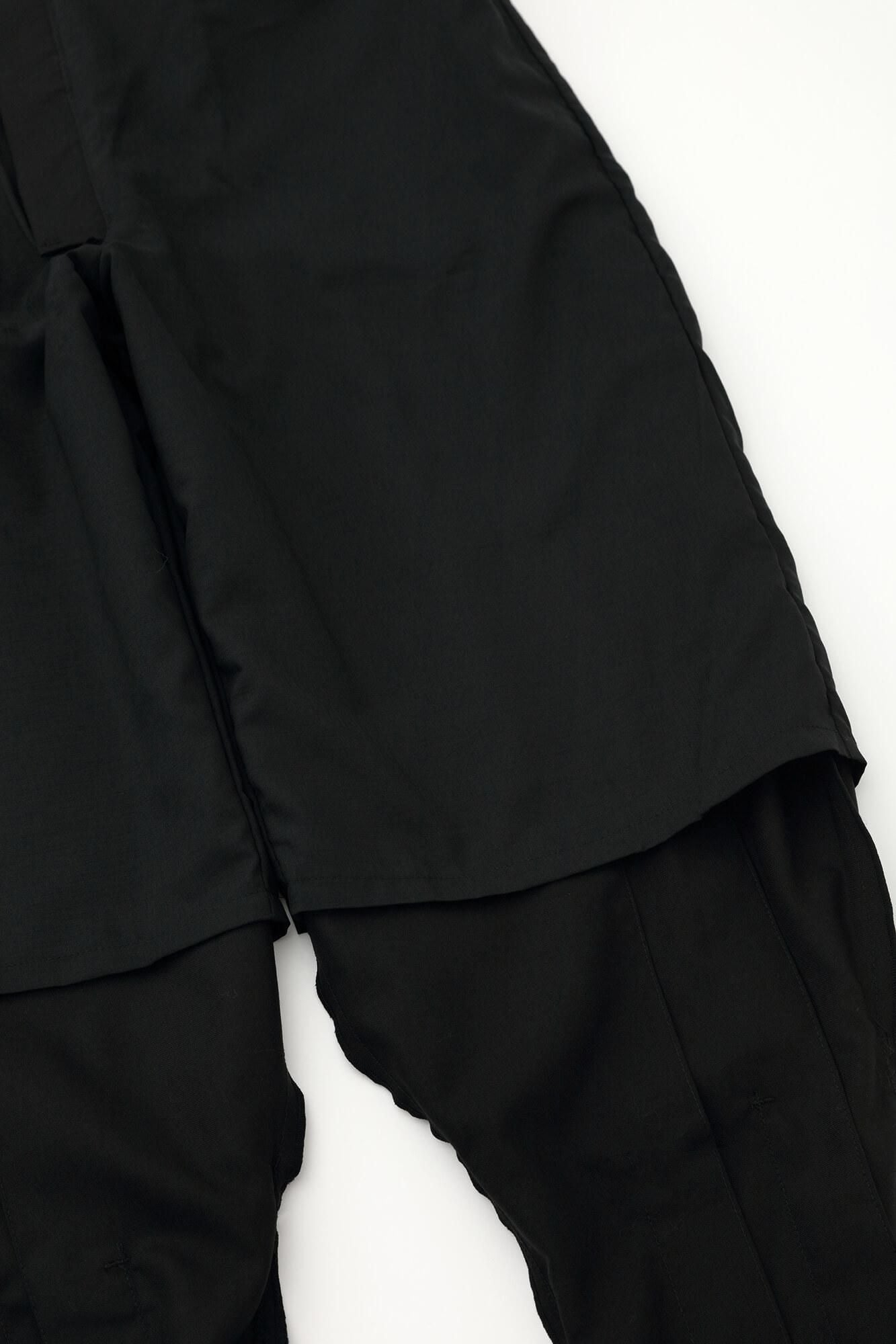 42雙線 梳毛 裁付袴型褲/黑色