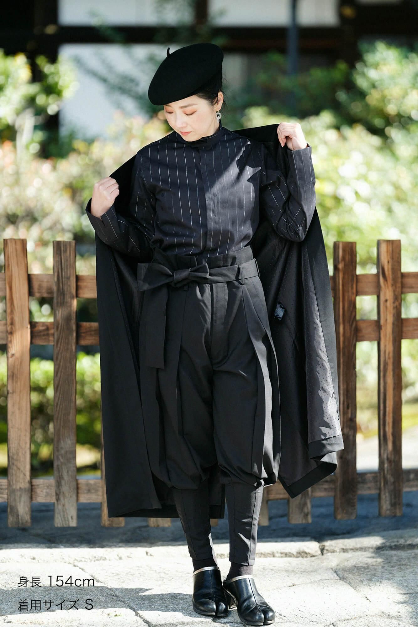 42雙線 梳毛 裁付袴型褲/黑色