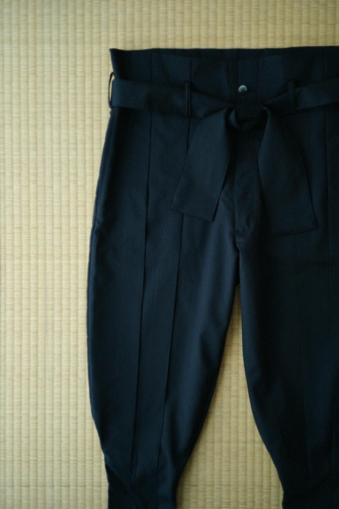 42雙線 梳毛 裁付袴型褲/黑色