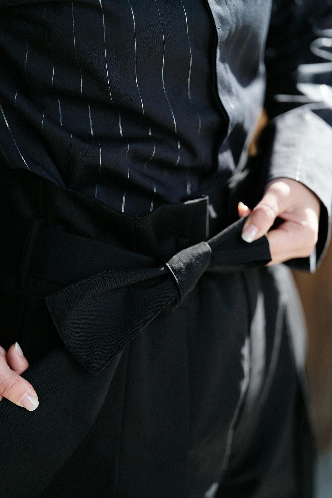 42雙線 梳毛 裁付袴型褲/黑色