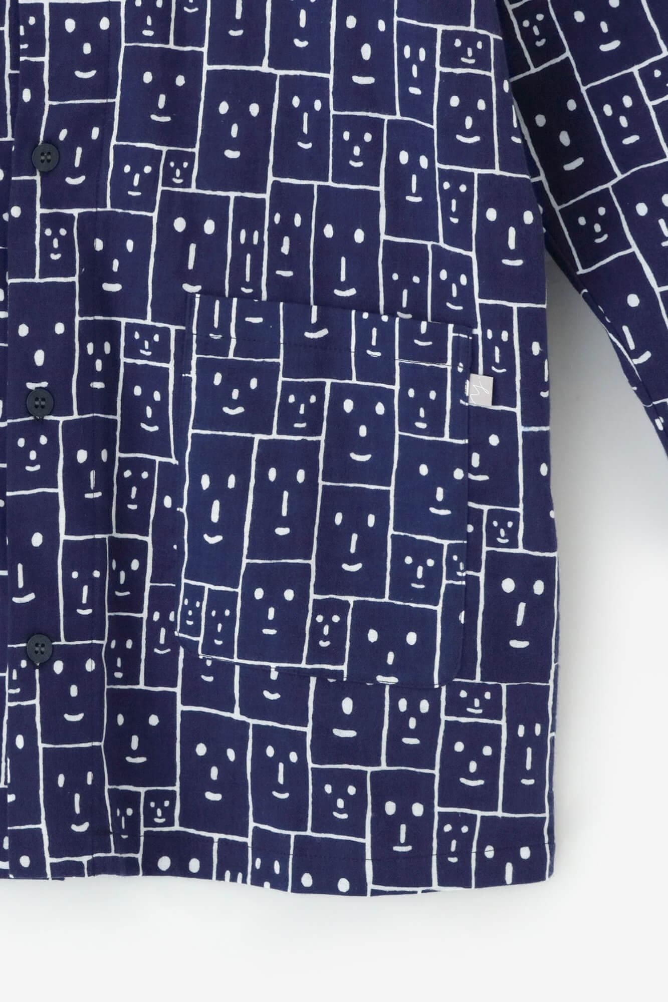 【官網限定】高島平織 V領 圖案紋樣居家服/笑顏 寶藍色