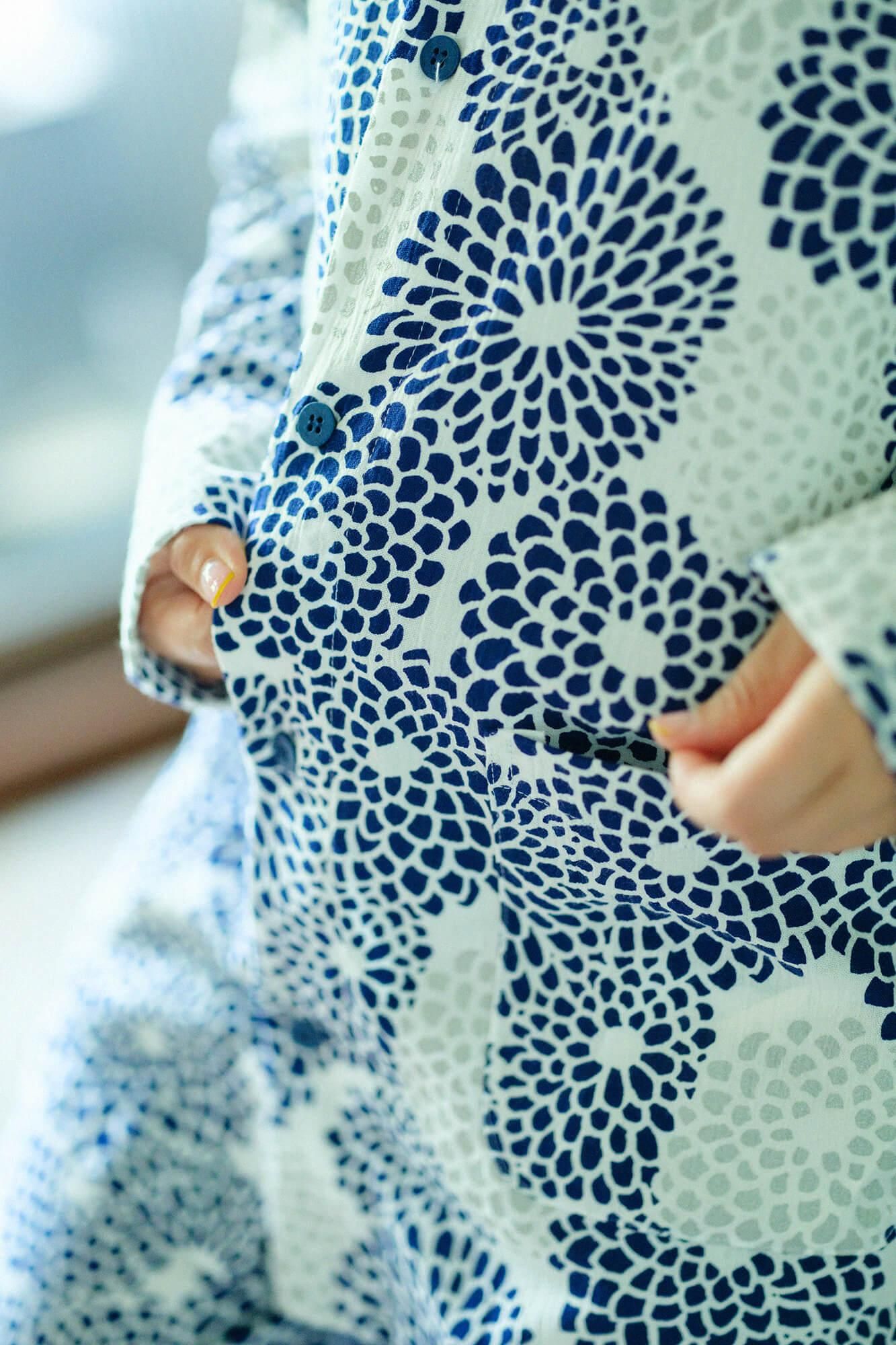 高島縮棉 20/20 圖案紋樣居家服/全菊 清風2