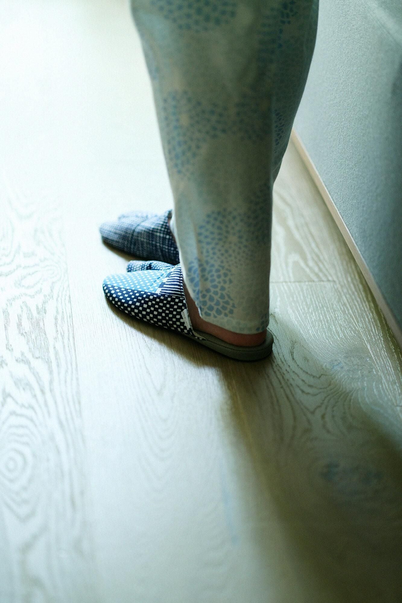 窄版室內分趾拖鞋/點線 青和