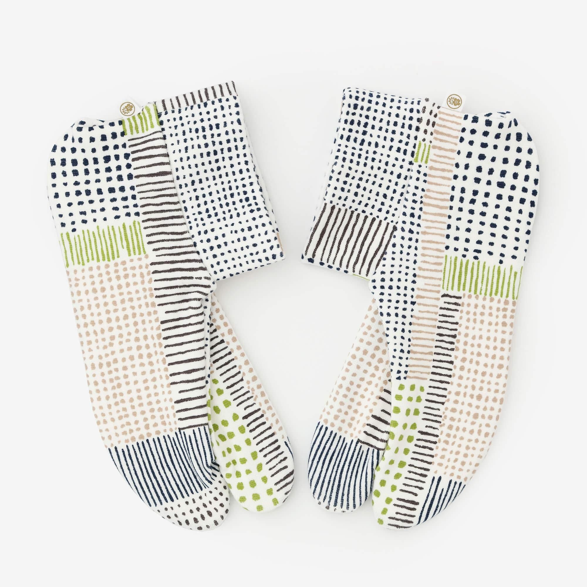 棉質圖案 彈性足袋襪/田野 ※防滑襪底