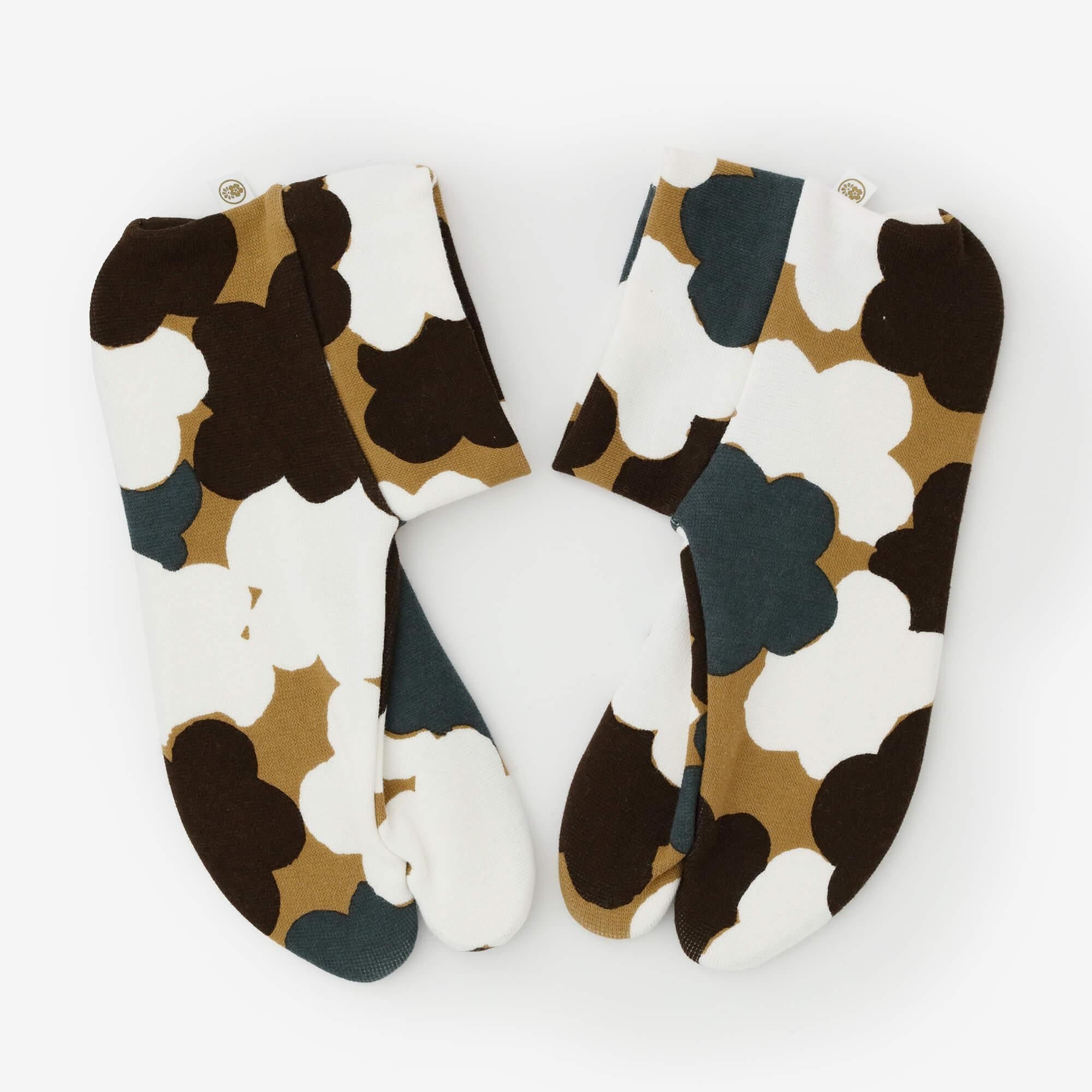 棉質圖案 彈性足袋襪/乾山 梅花散紋陶盒 再現※防滑襪底